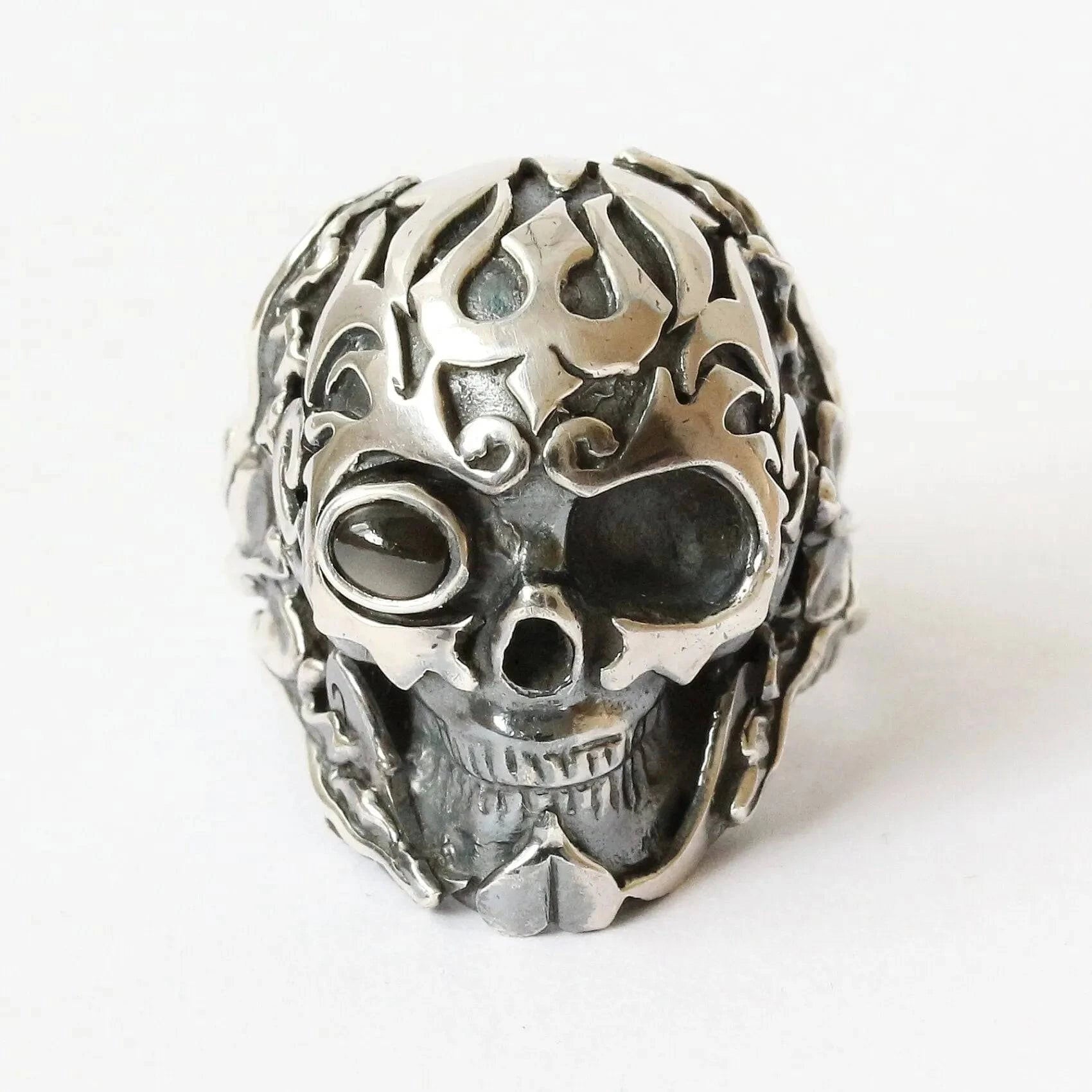Mystic Earth Power Skull Ring with Black Star or Star Diopside