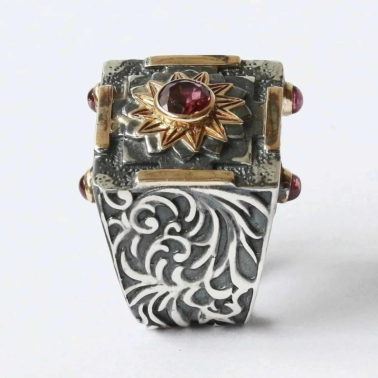 Mystic Royal Mandala Ring with Faceted Pink Tourmaline