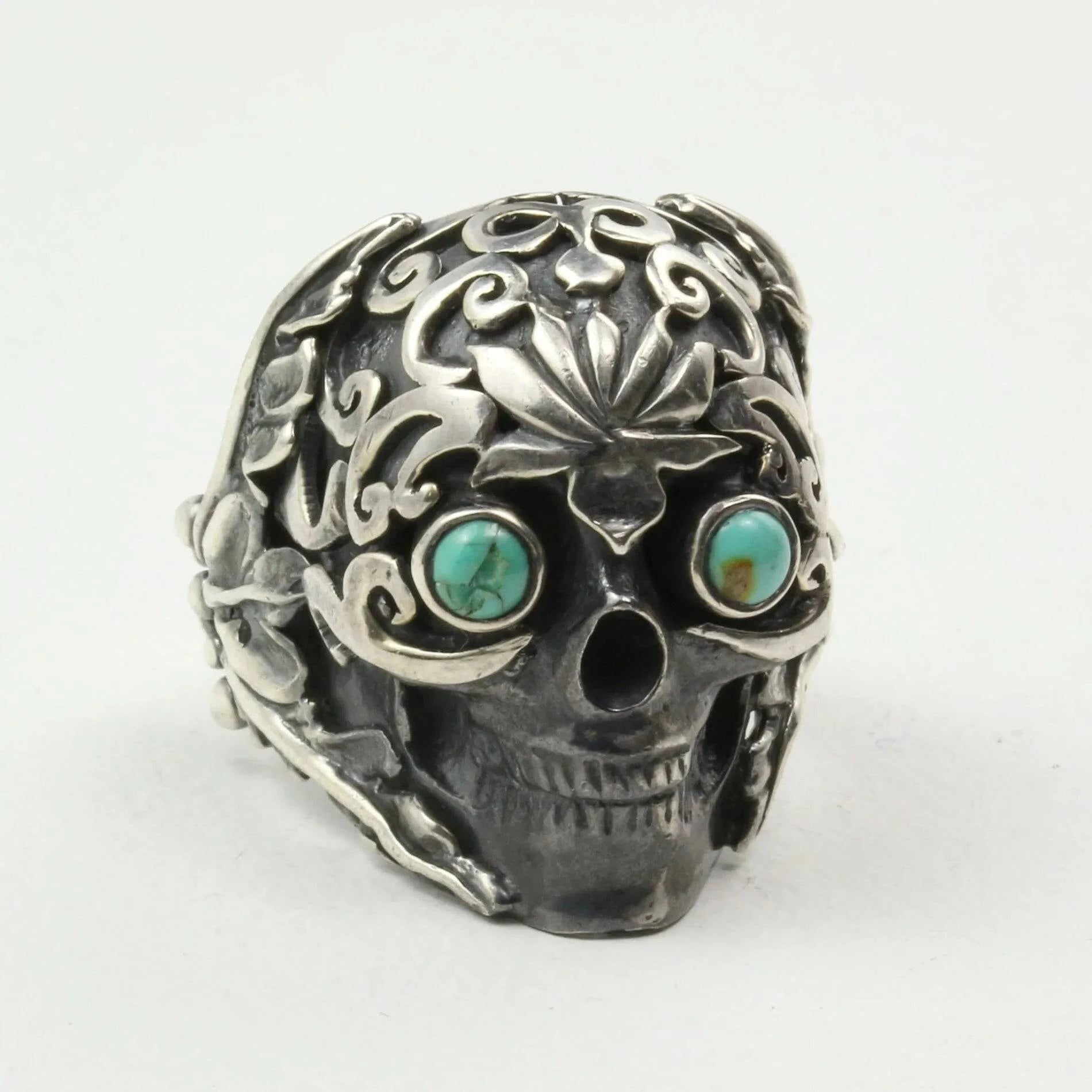 Mystic Sky Skull Ring with Turquoise in Sterling Silver