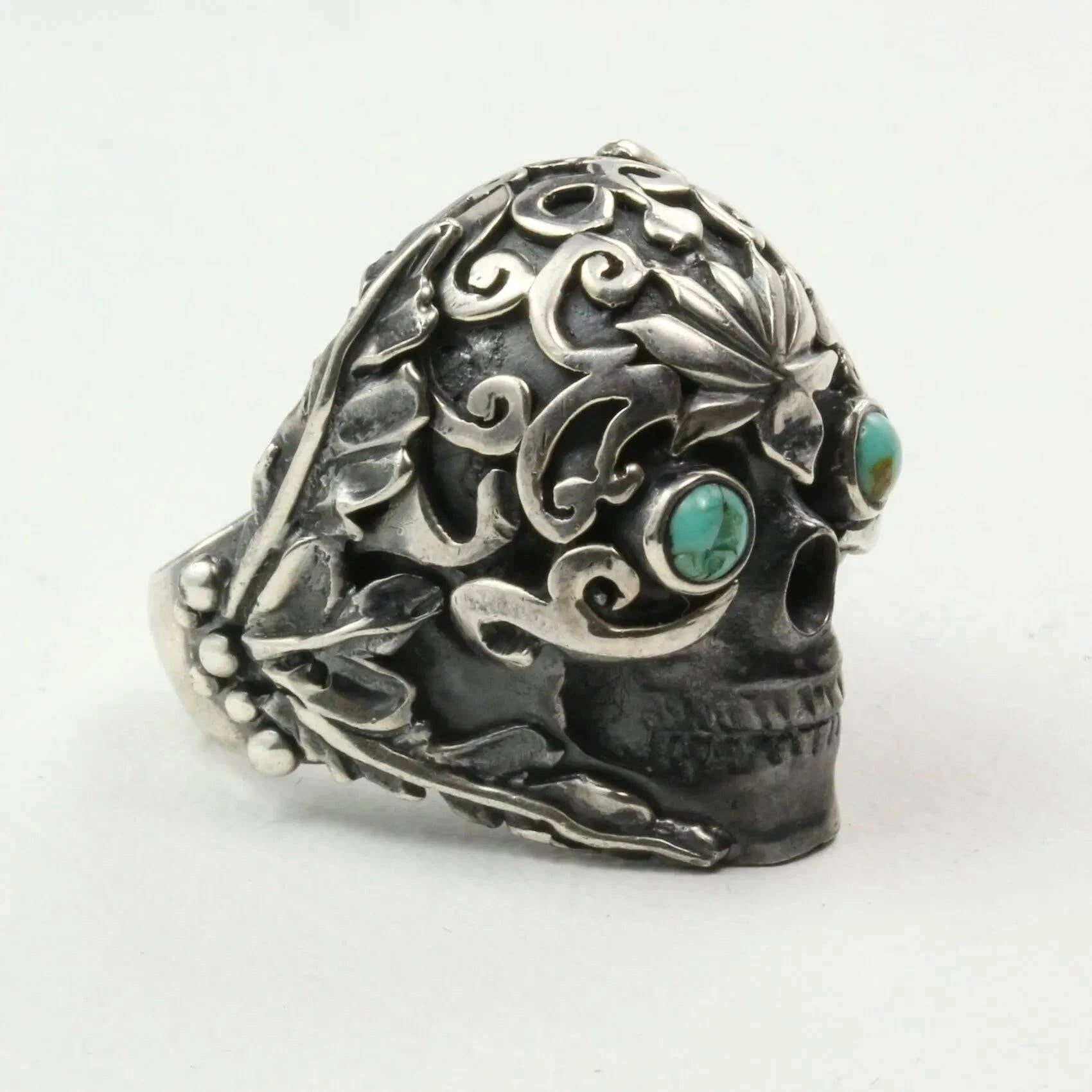 Mystic Sky Skull Ring with Turquoise in Sterling Silver
