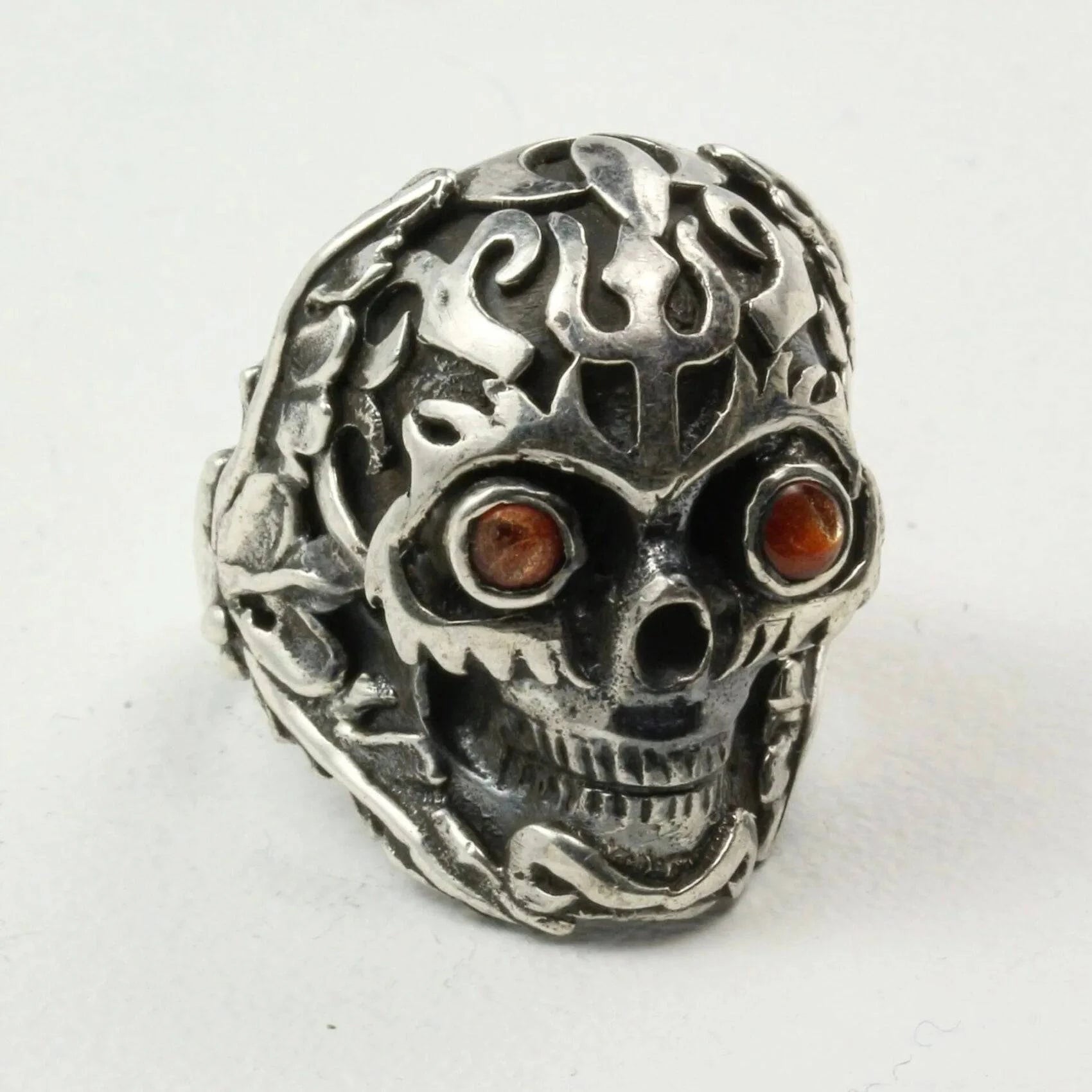 Mystic Sun Skull Ring with Sunstone in Sterling Silver
