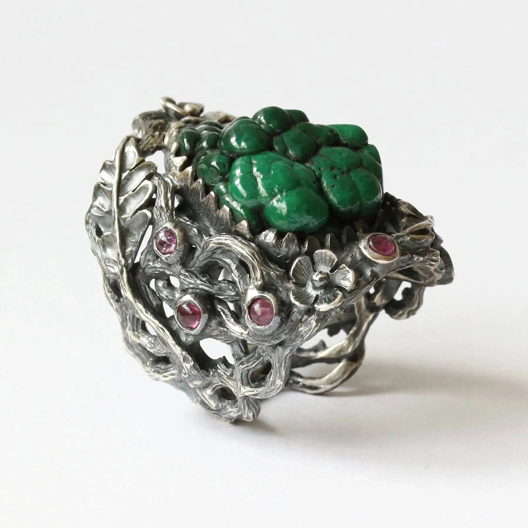 Mystic Vibrant Ring with Bubble Malachite Crystal