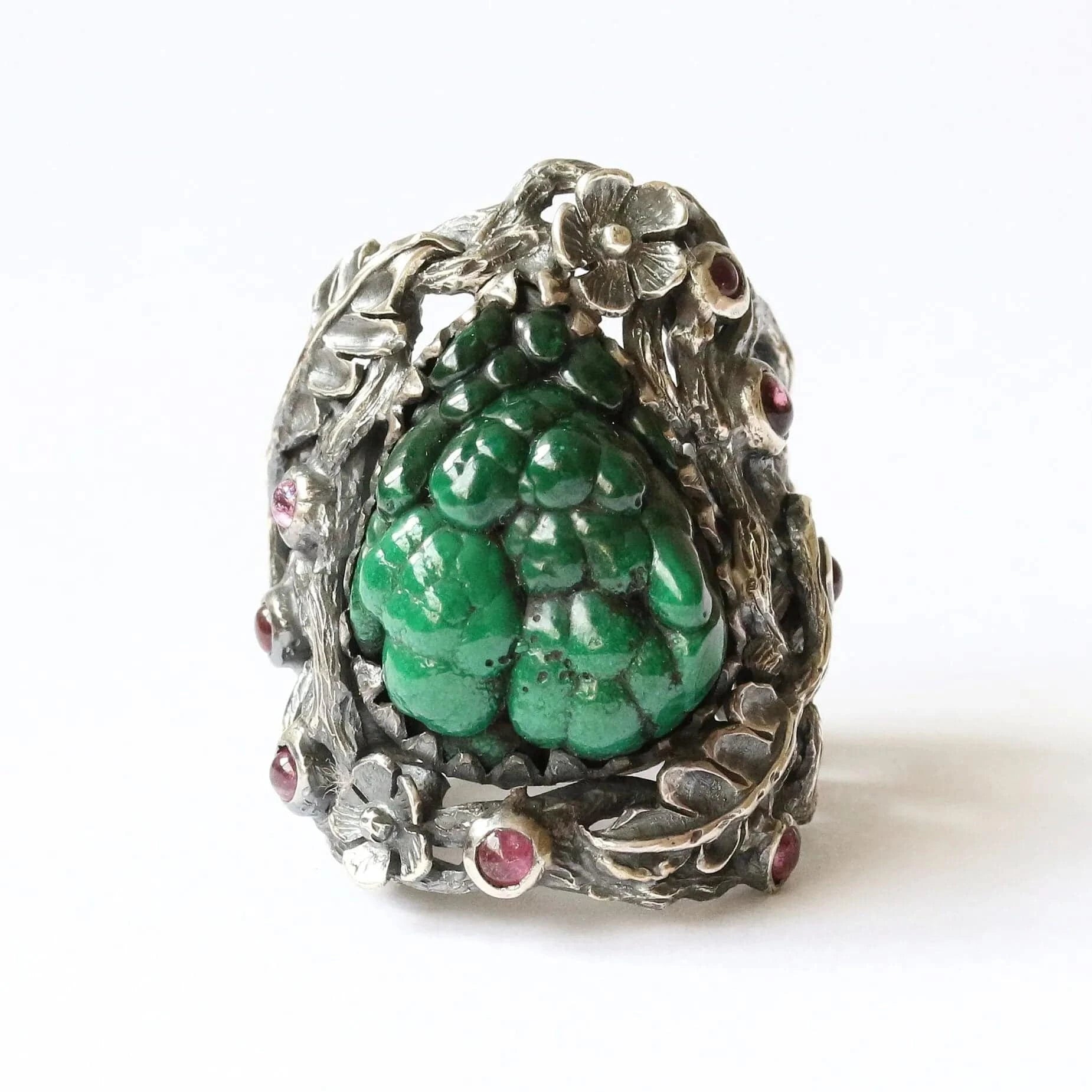 Mystic Vibrant Ring with Bubble Malachite Crystal