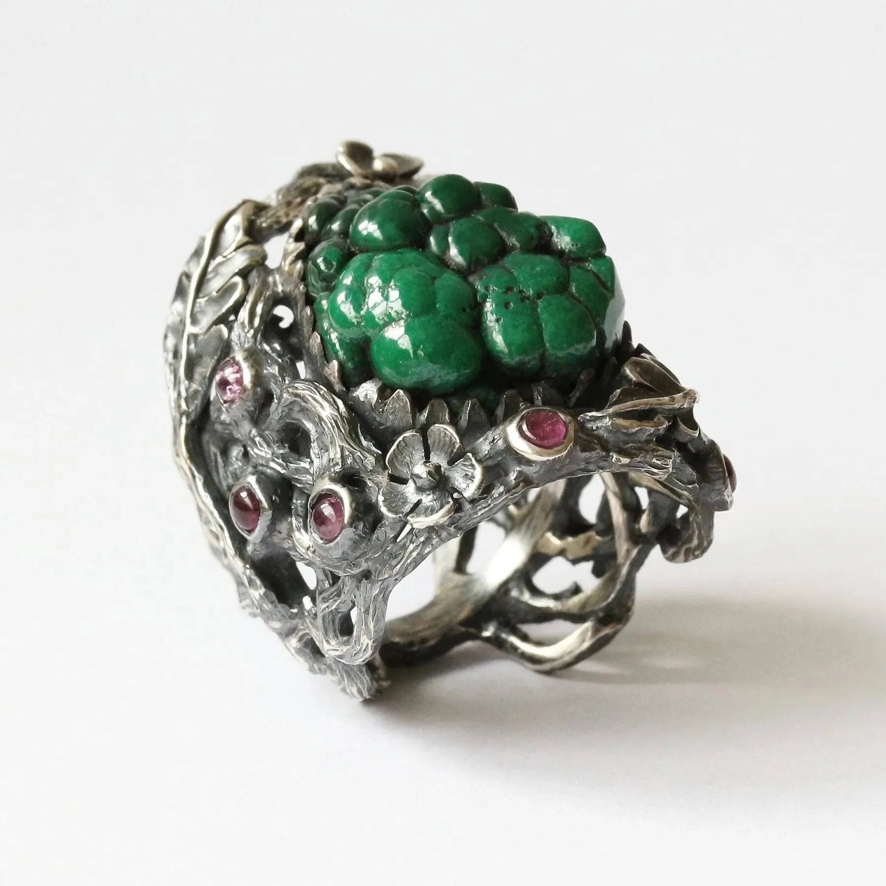 Mystic Vibrant Ring with Bubble Malachite Crystal