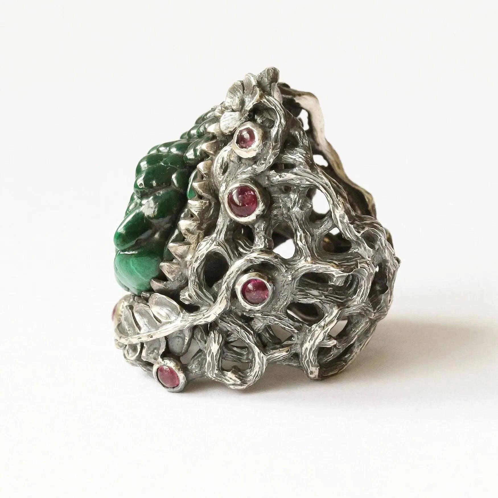 Mystic Vibrant Ring with Bubble Malachite Crystal