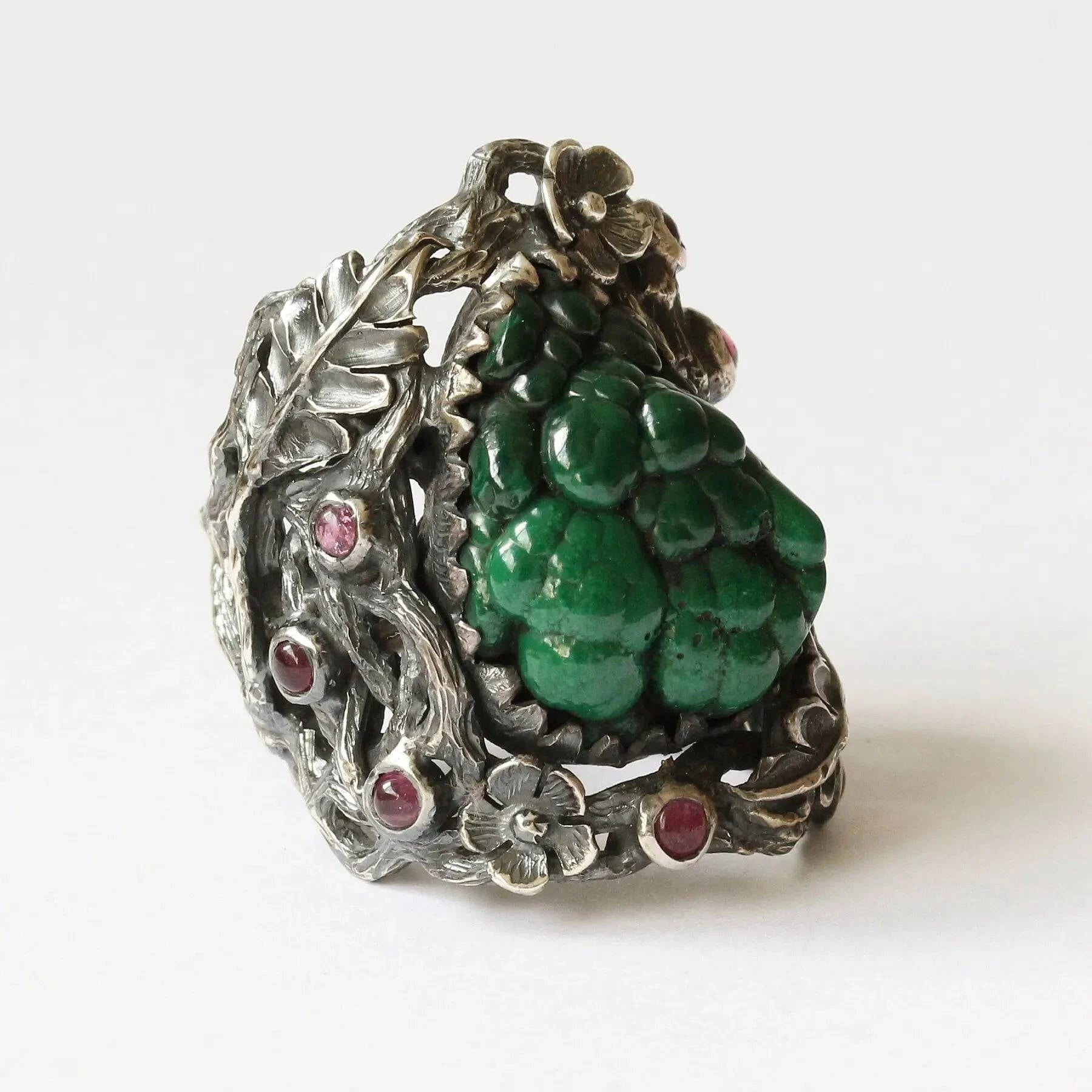 Mystic Vibrant Ring with Bubble Malachite Crystal