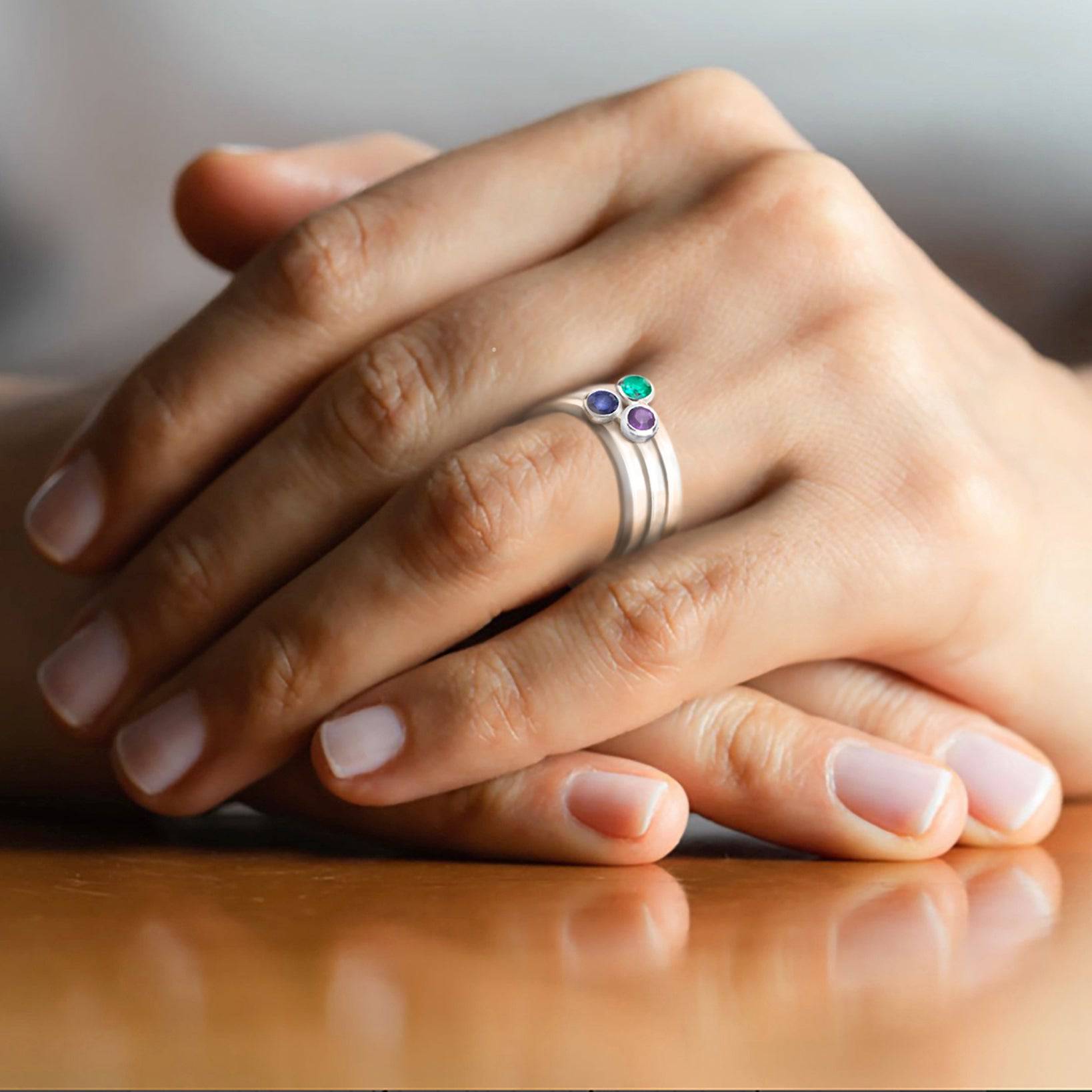 May Birthstone Stackable Ring - Emerald Gemstone in Sterling Silver