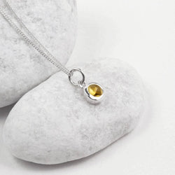 November Birthstone Necklace - Citrine Gemstone Charm in Sterling Silver