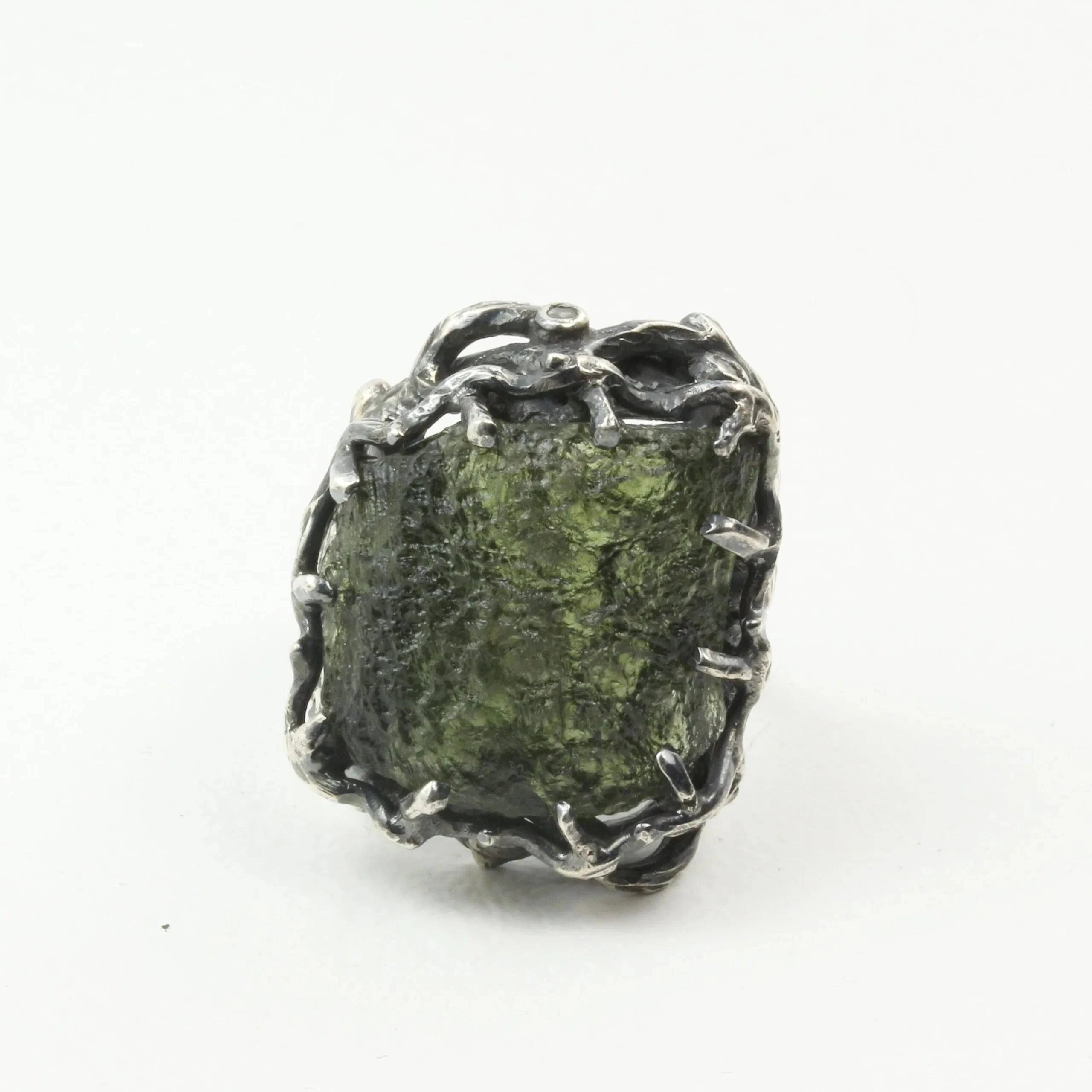 Mystic Universe Ring with Moldavite and Rose Cut Diamonds