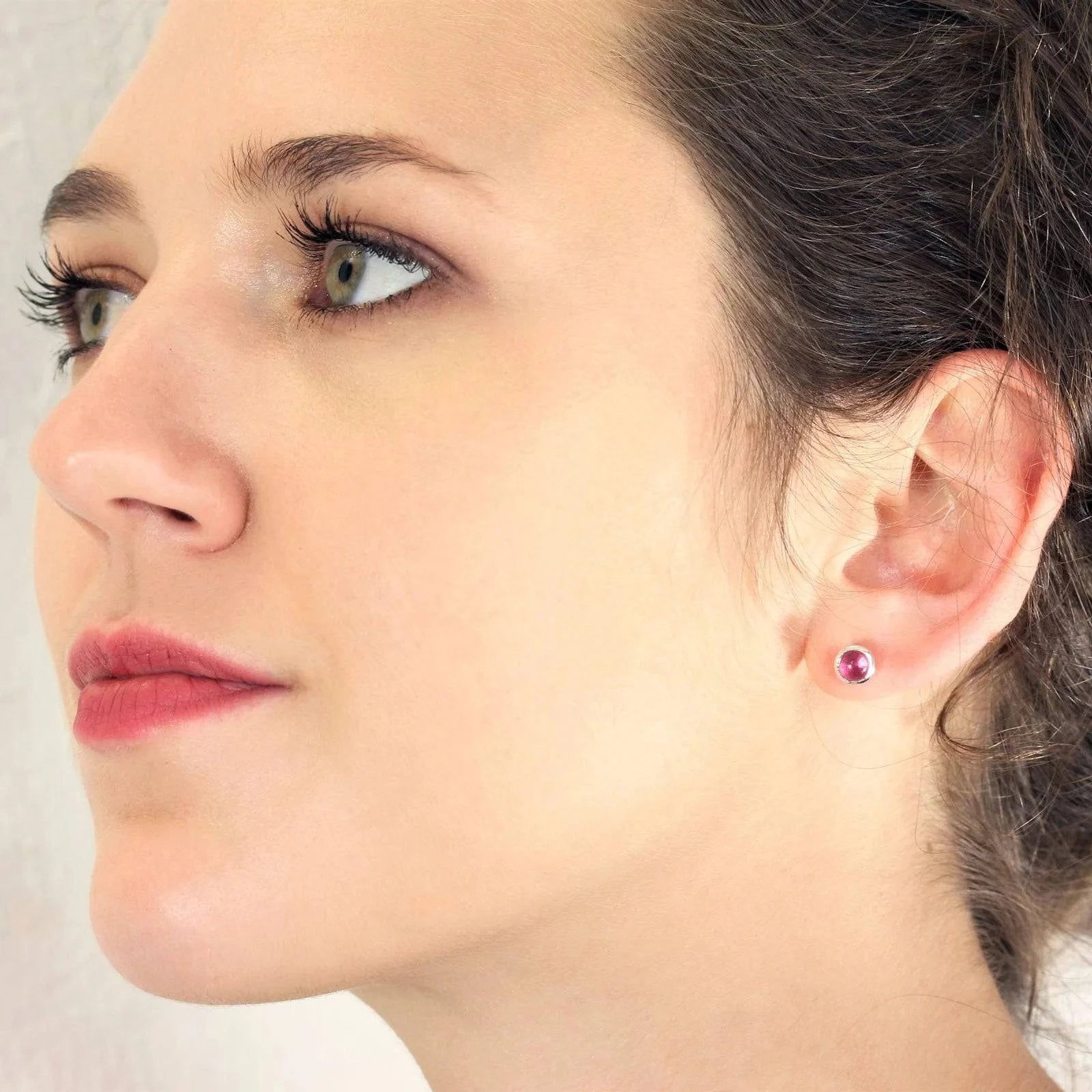 October Birthstone Earring Studs ‚ Pink Tourmaline Gemstone in Silver