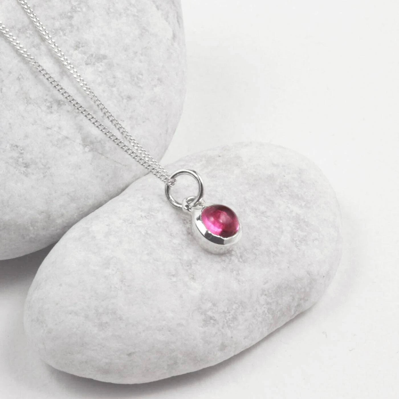 October Birthstone Necklace - Pink Tourmaline Charm Pendant in Silver