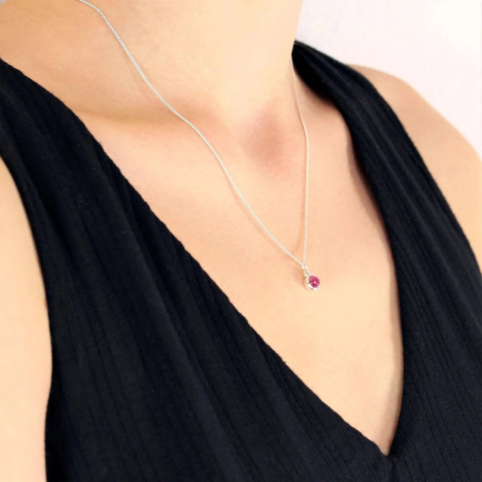 October Birthstone Jewellery Set with Pink Tourmaline -Studs and Charm Necklace