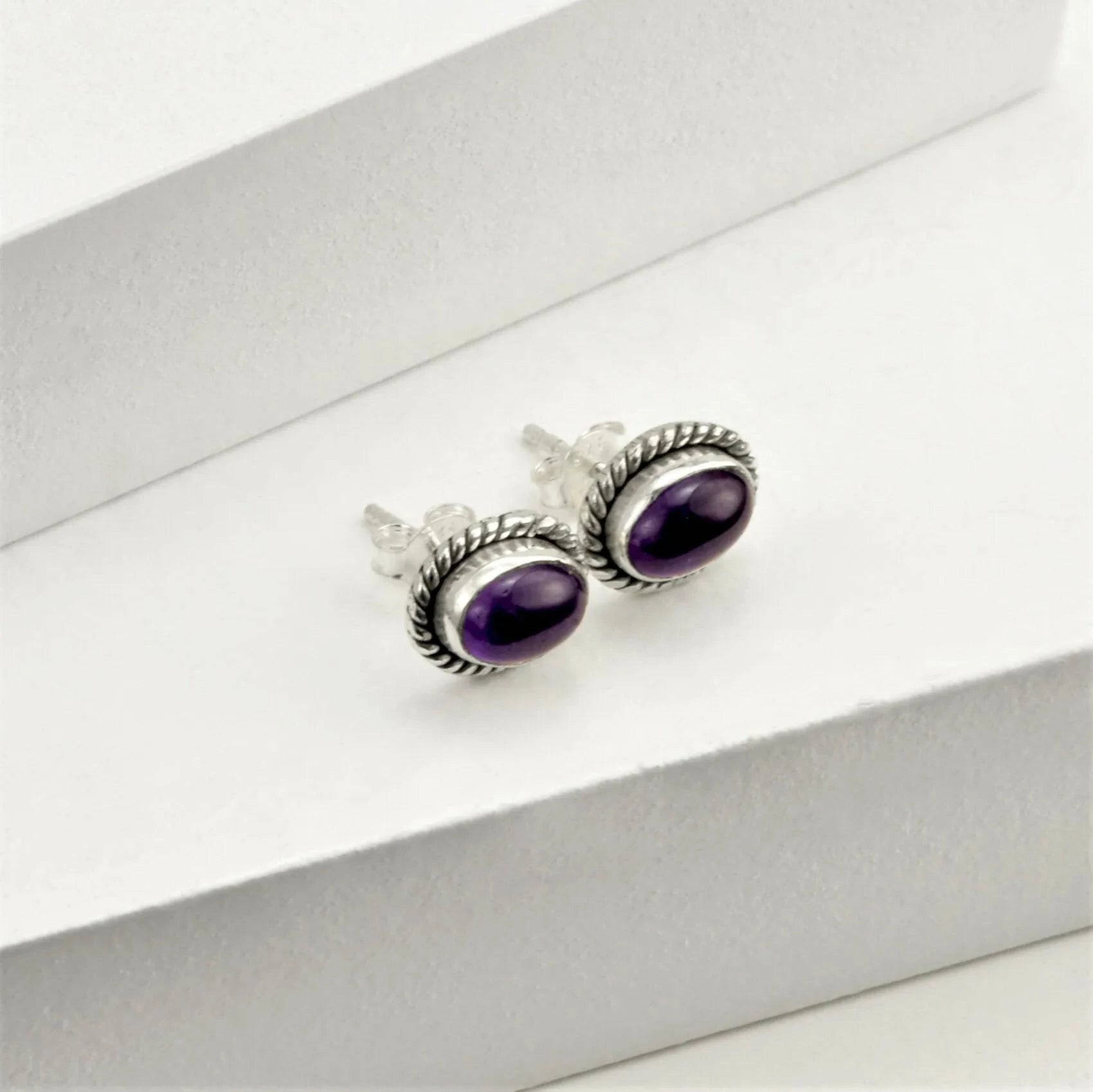Twisted Wire Oval Amethyst Jewellery Set in Sterling Silver