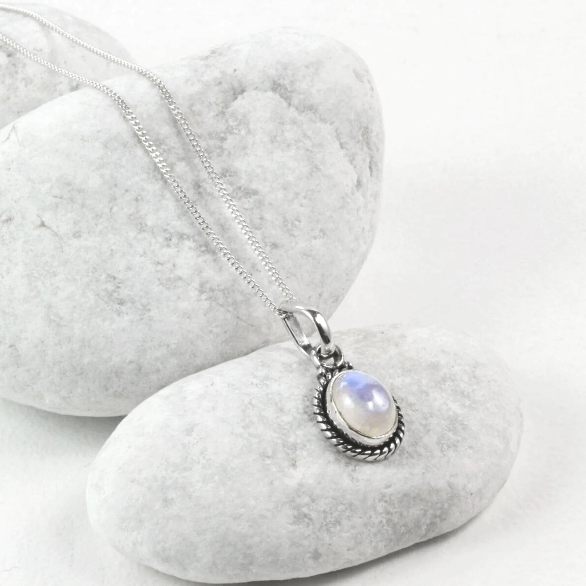 Twisted Wire Oval Moonstone Jewellery Set in Sterling Silver