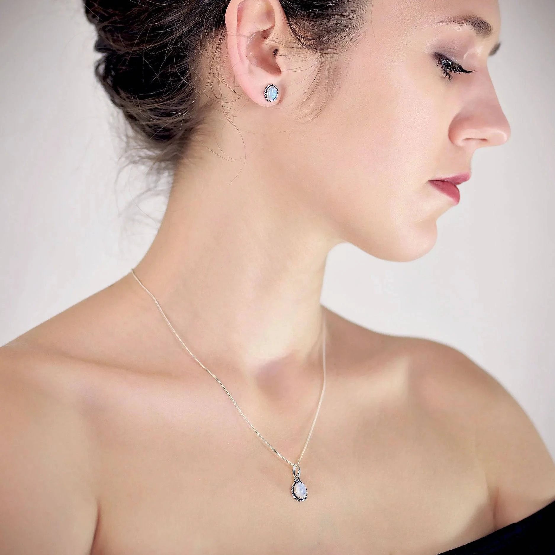 Twisted Wire Oval Moonstone Jewellery Set in Sterling Silver