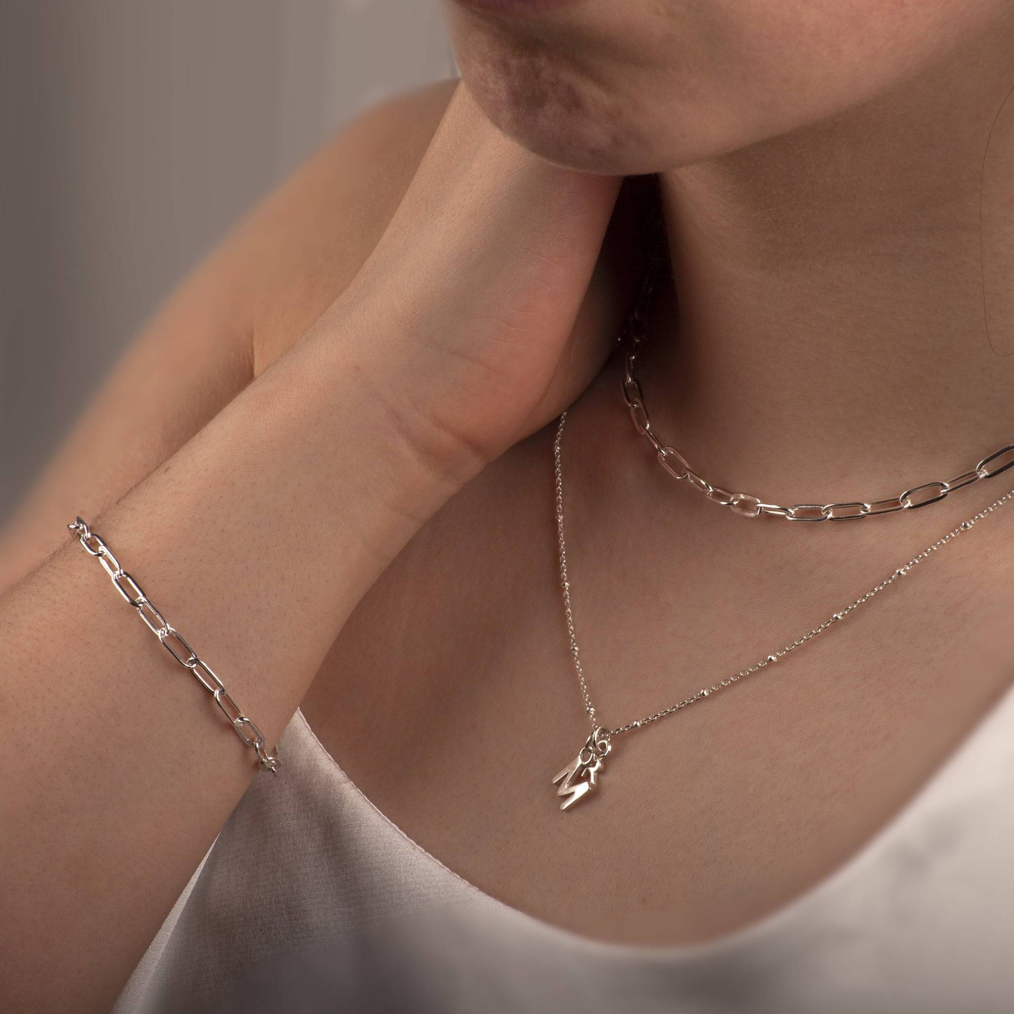 Paper Clip Bracelet In Sterling Silver and Gold Vermeil