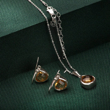 Pear-Shaped Citrine Jewellery Set in Sterling Silver