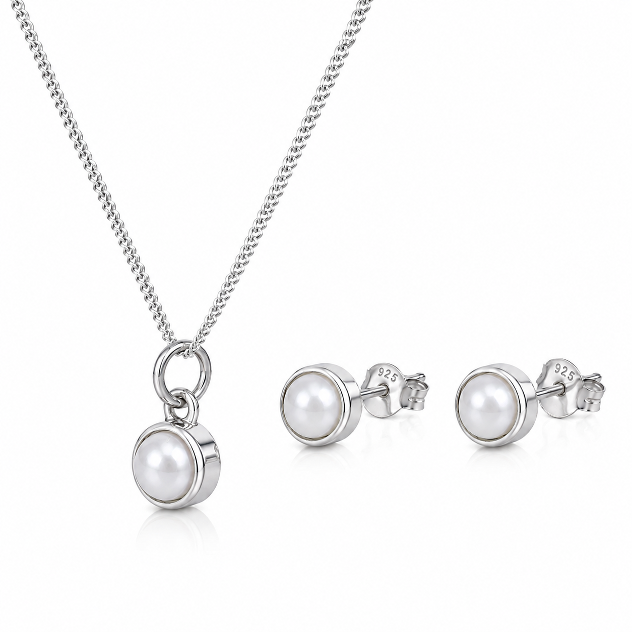 June Birthstone Jewellery Set with Pearls - Studs and Pendant Necklace