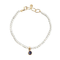 Fresh Water Pearl Bracelet With Nazar Charm in Gold Vermeil