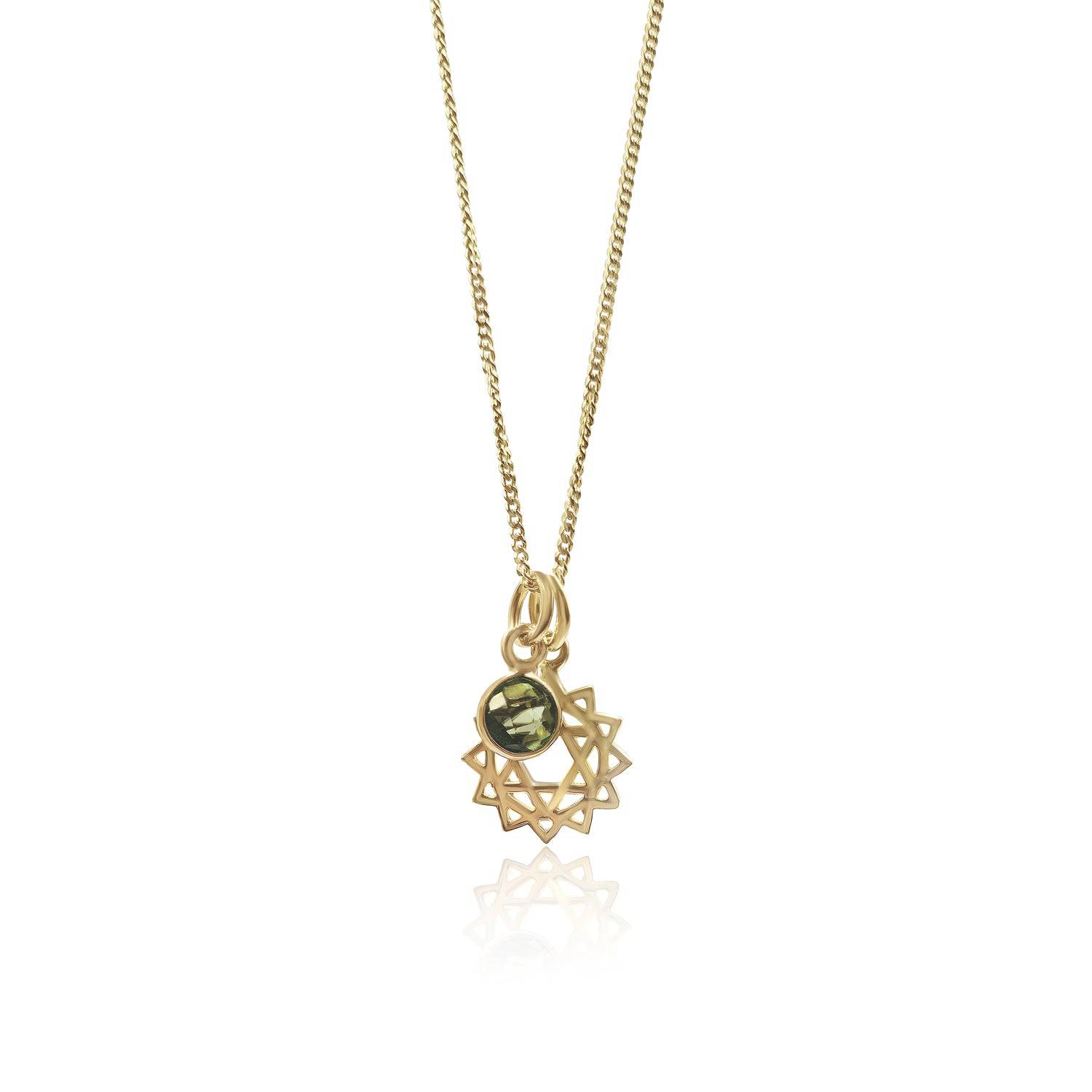 Heart Chakra/Anahata Chakra Charm Necklace In Gold Vermeil- Peridot