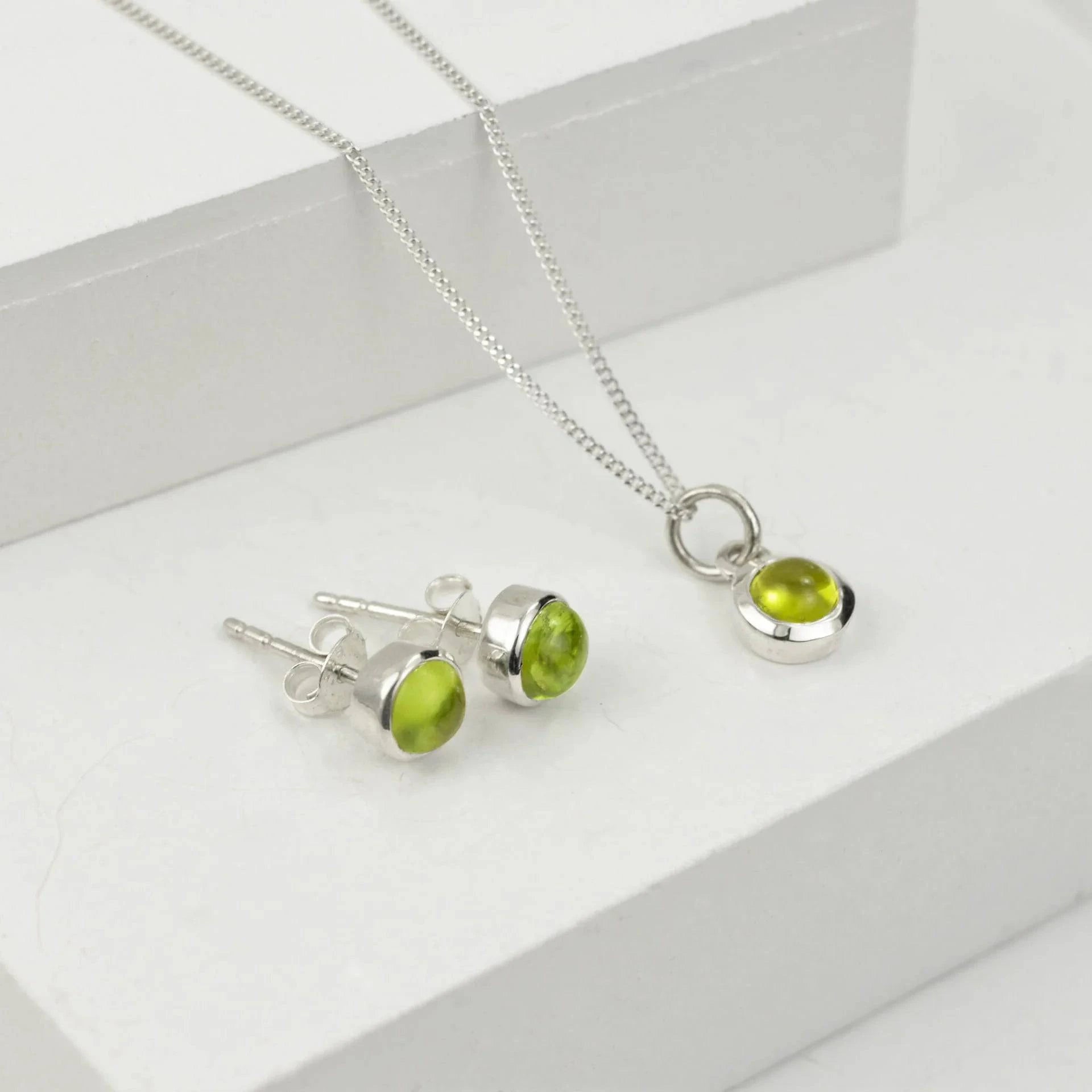 August Birthstone Jewellery Set with Peridot Studs and Charm Necklace