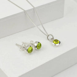 August Birthstone Jewellery Set with Peridot Studs and Charm Necklace