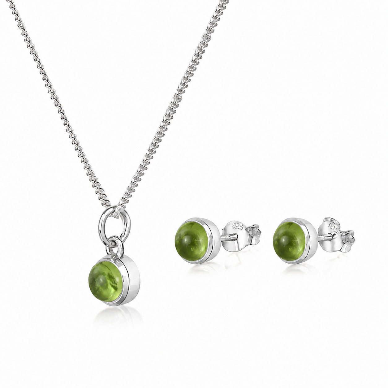 August Birthstone Jewellery Set with Peridot Studs and Charm Necklace
