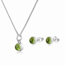 August Birthstone Jewellery Set with Peridot Studs and Charm Necklace