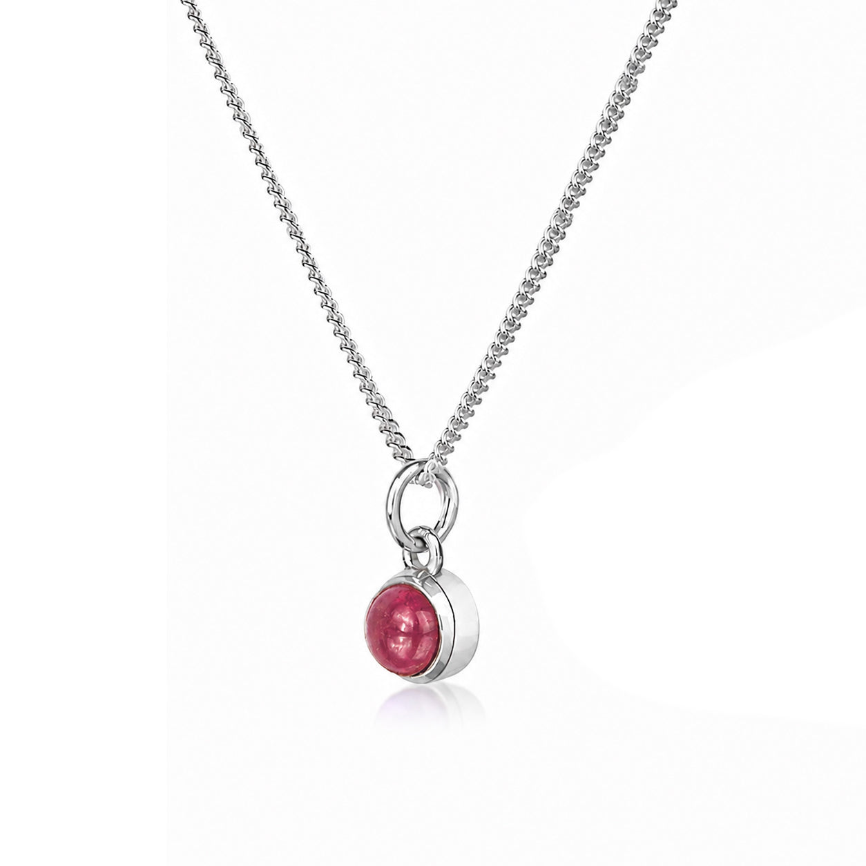 October Birthstone Necklace - Pink Tourmaline Charm Pendant in Silver