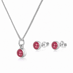 October Birthstone Jewellery Set with Pink Tourmaline -Studs and Charm Necklace