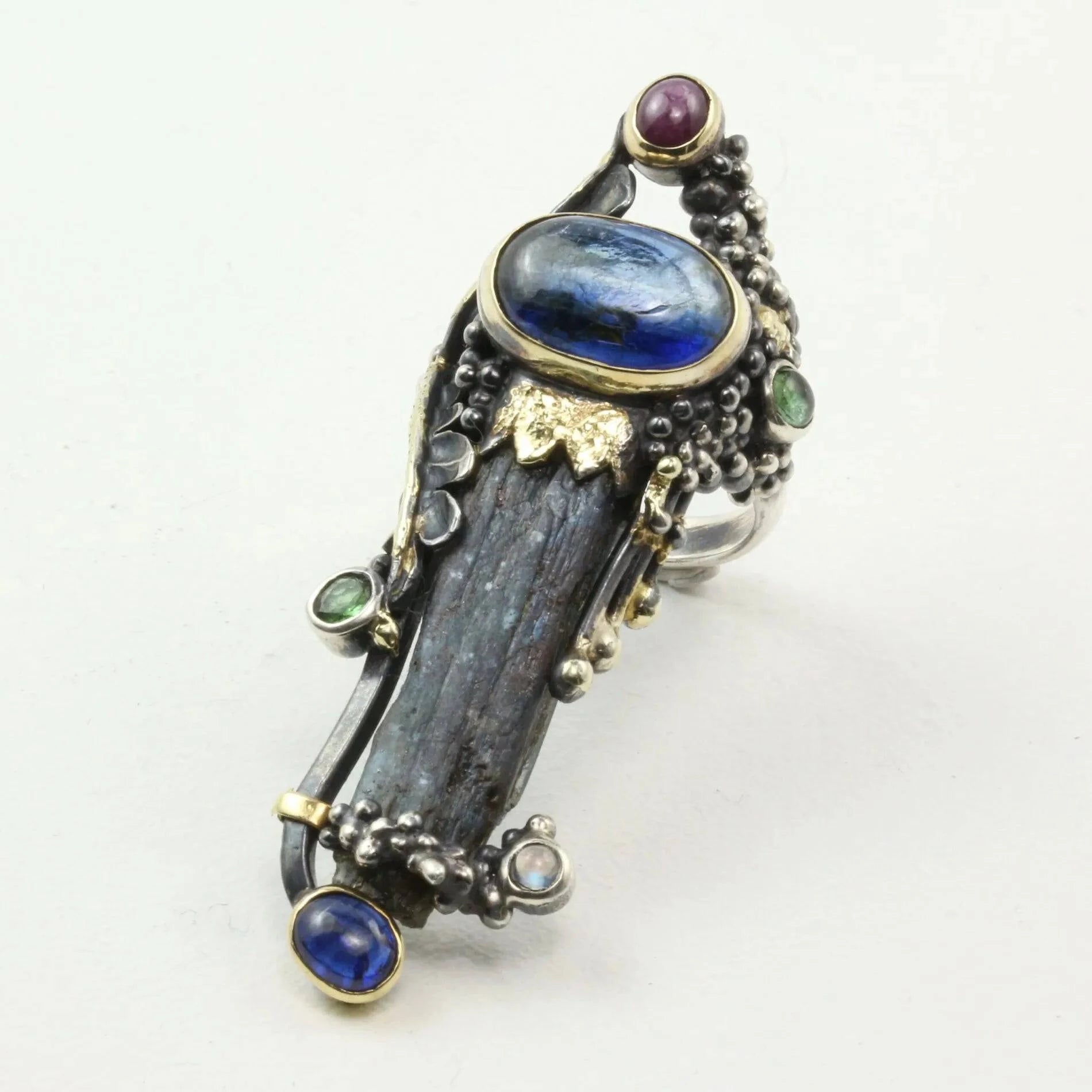 Mystic Revelation Ring Kyanite, Sapphire, Ruby, Peridots and Moonstone