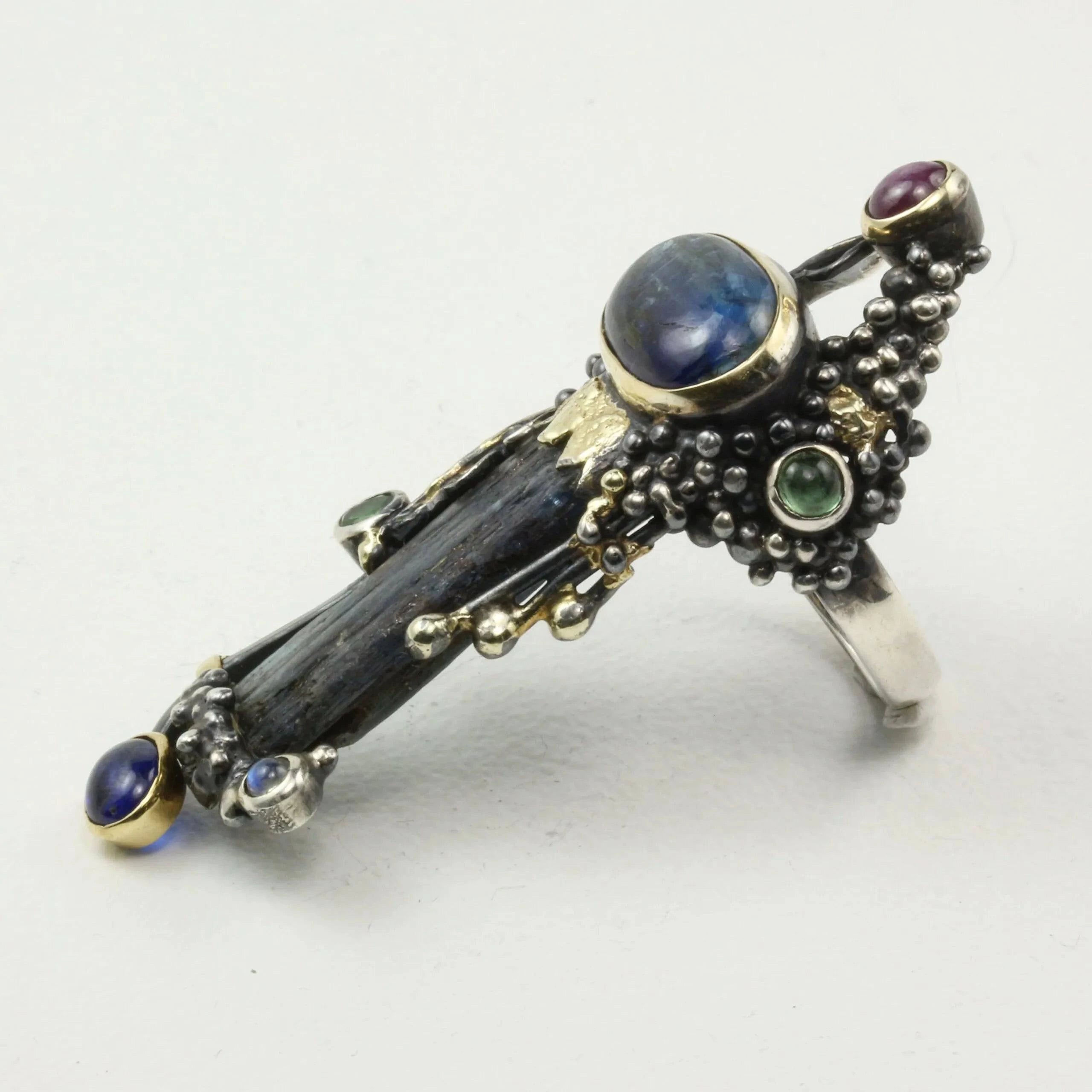 Mystic Revelation Ring Kyanite, Sapphire, Ruby, Peridots and Moonstone