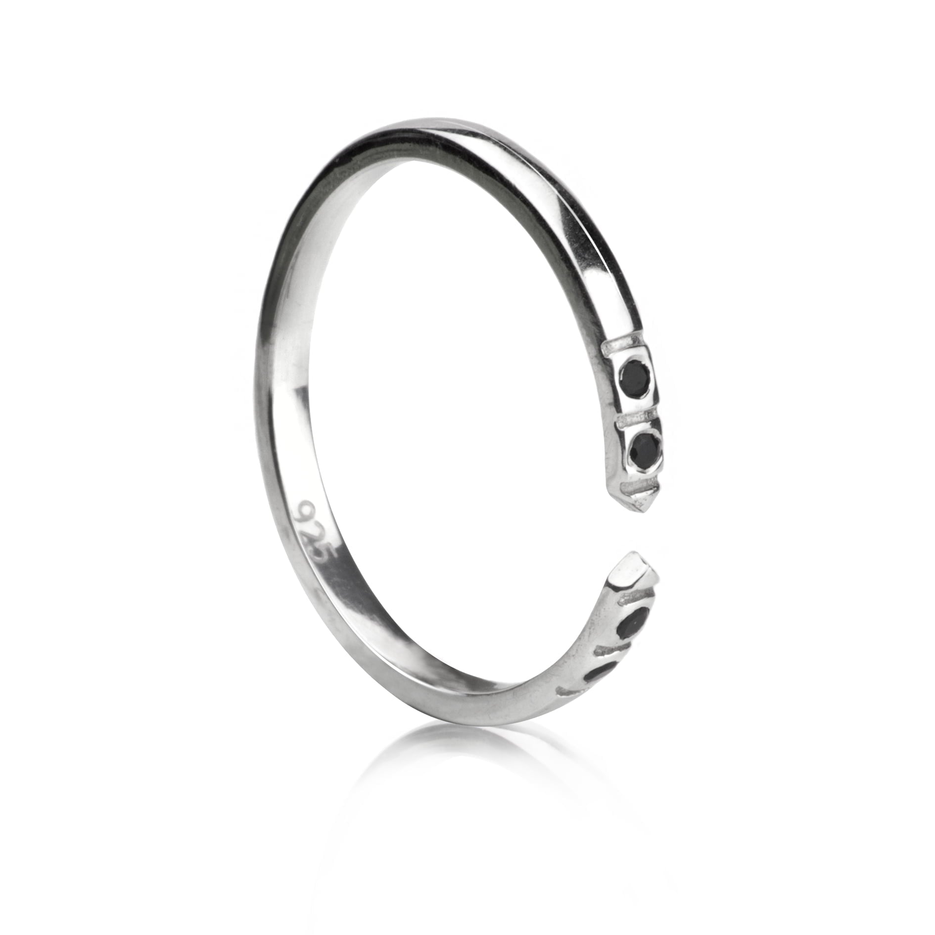 Adjustable Dainty Ring with Black Spinel in Sterling Silver