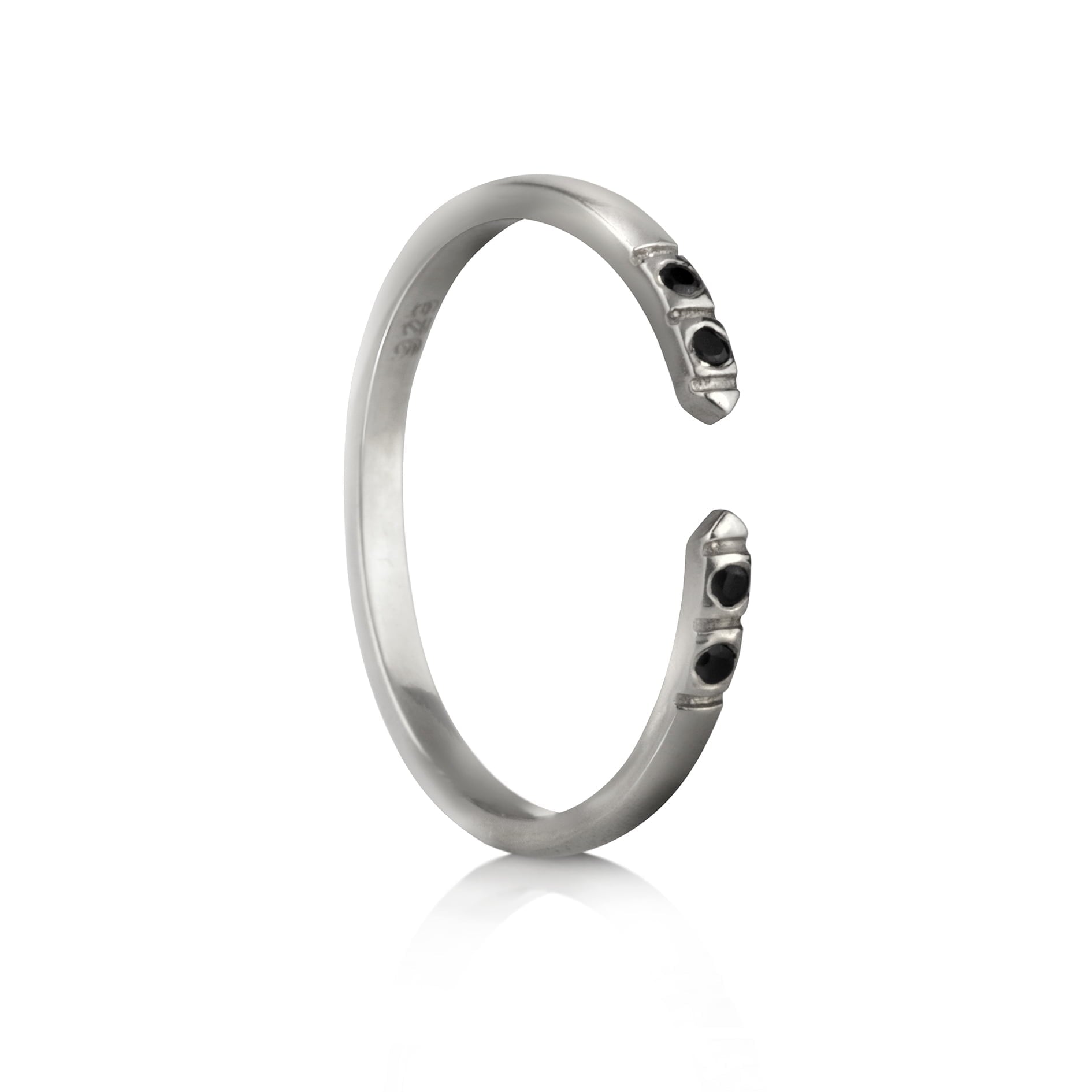 Adjustable Dainty Ring with Black Spinel in Sterling Silver