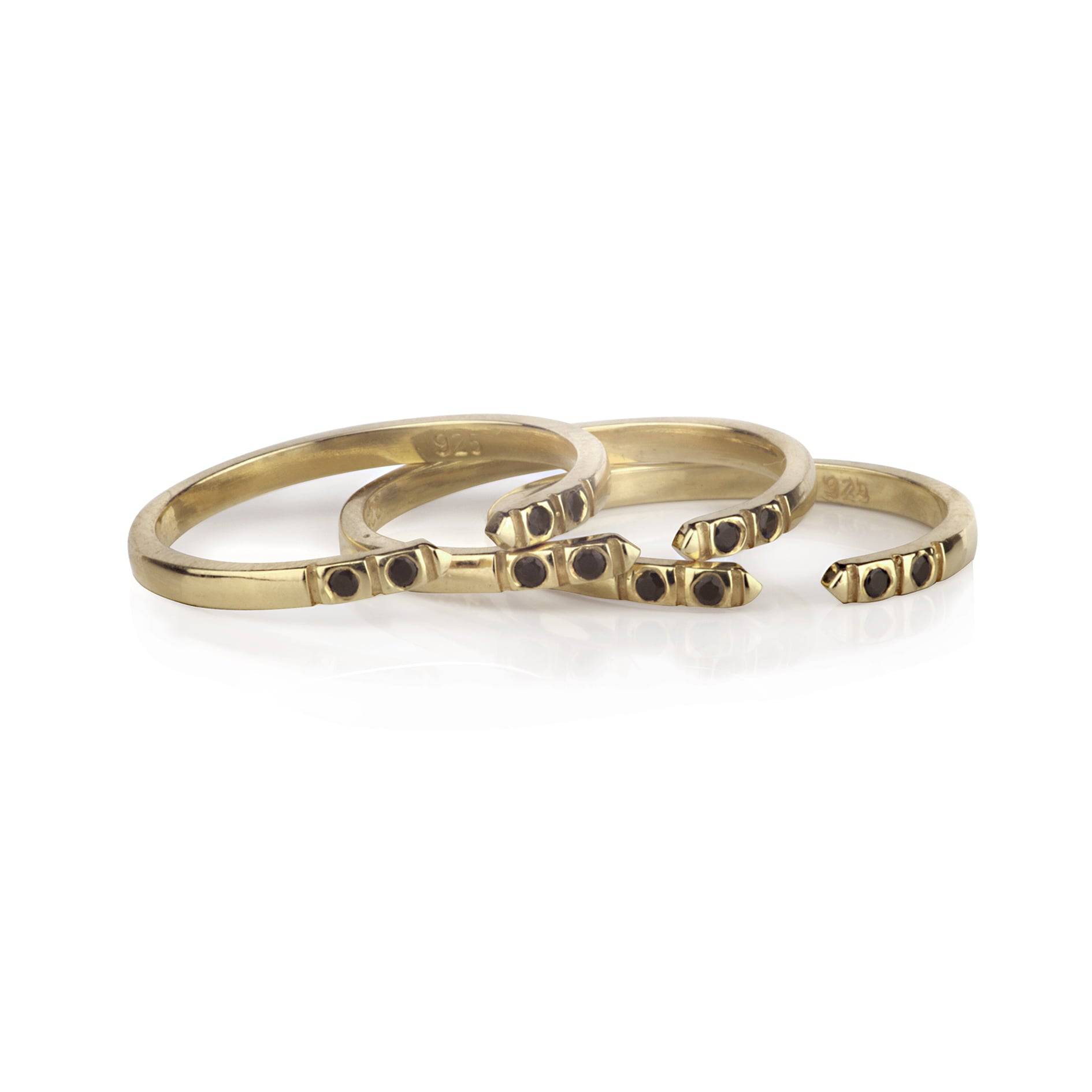 Adjustable Dainty Ring with Black Spinel in Gold Vermeil