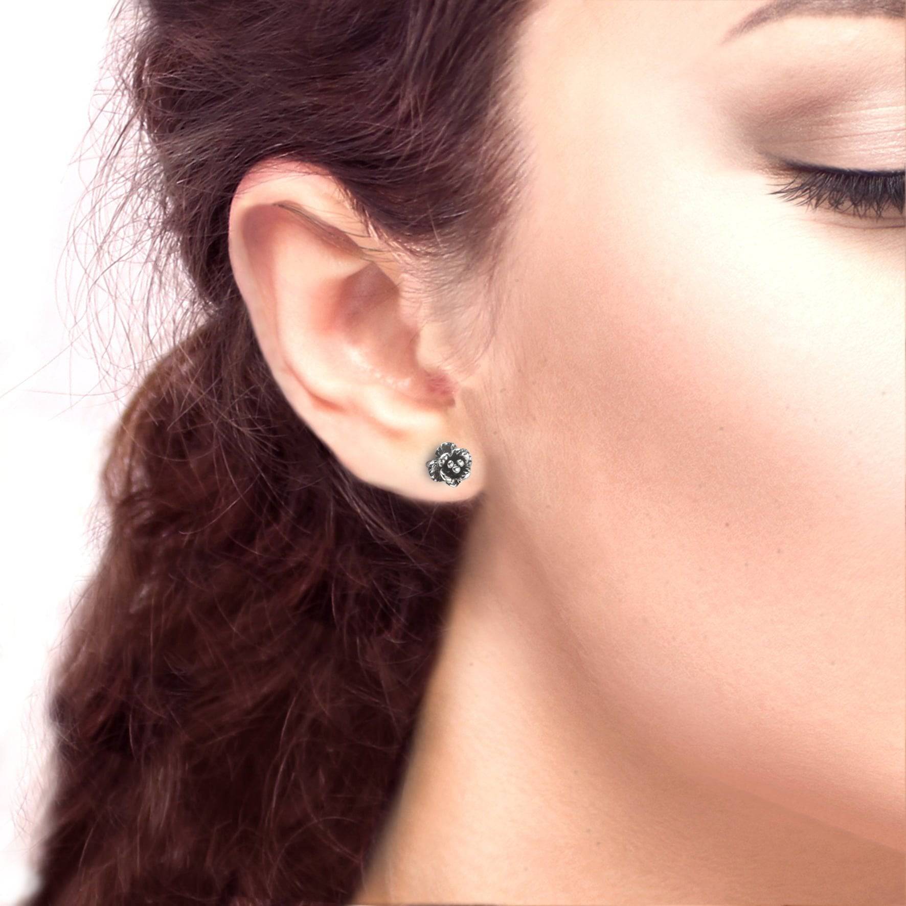 Rose Stud Earrings with Butterfly Fastening in Sterling Silver