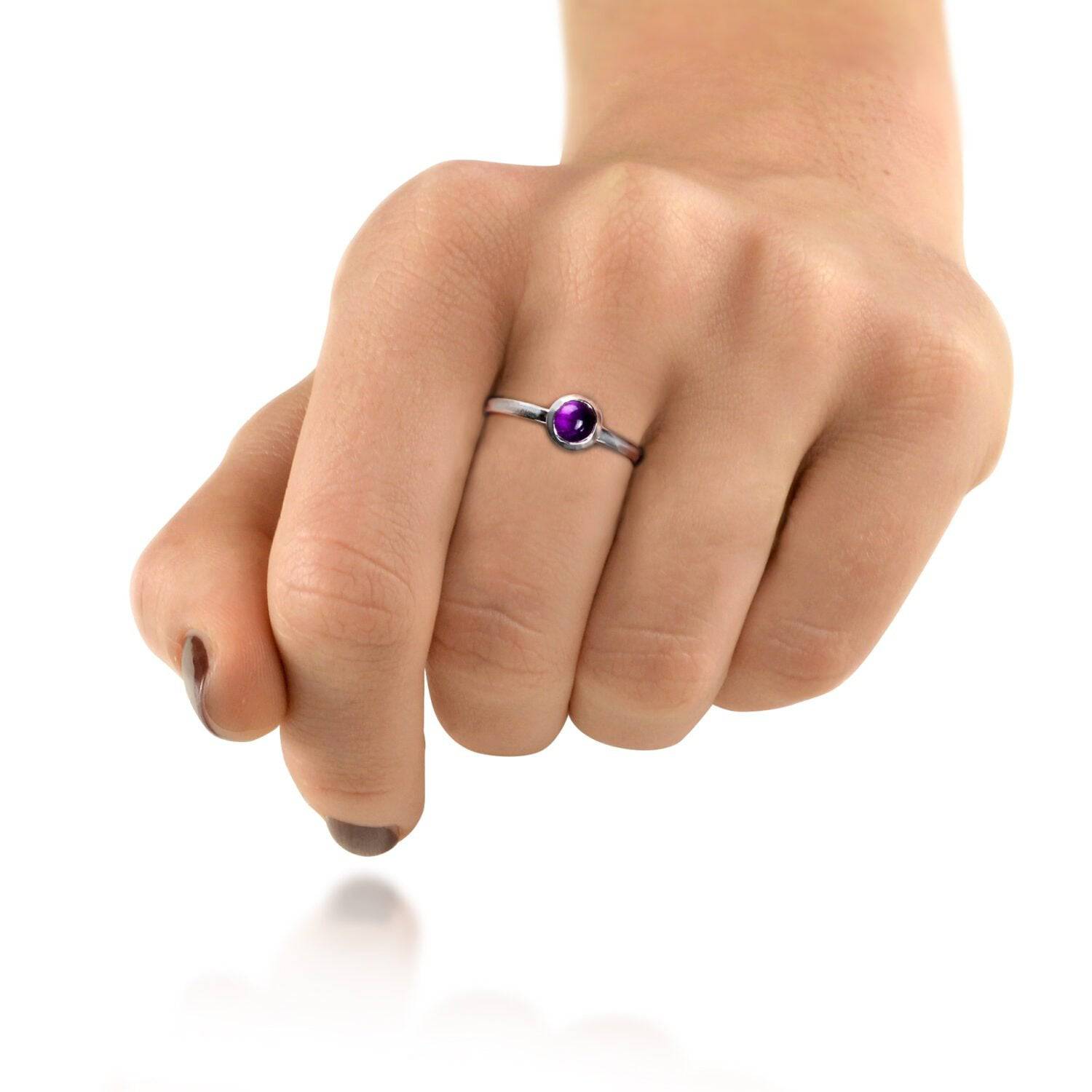 Round Amethyst Ring in Sterling Silver