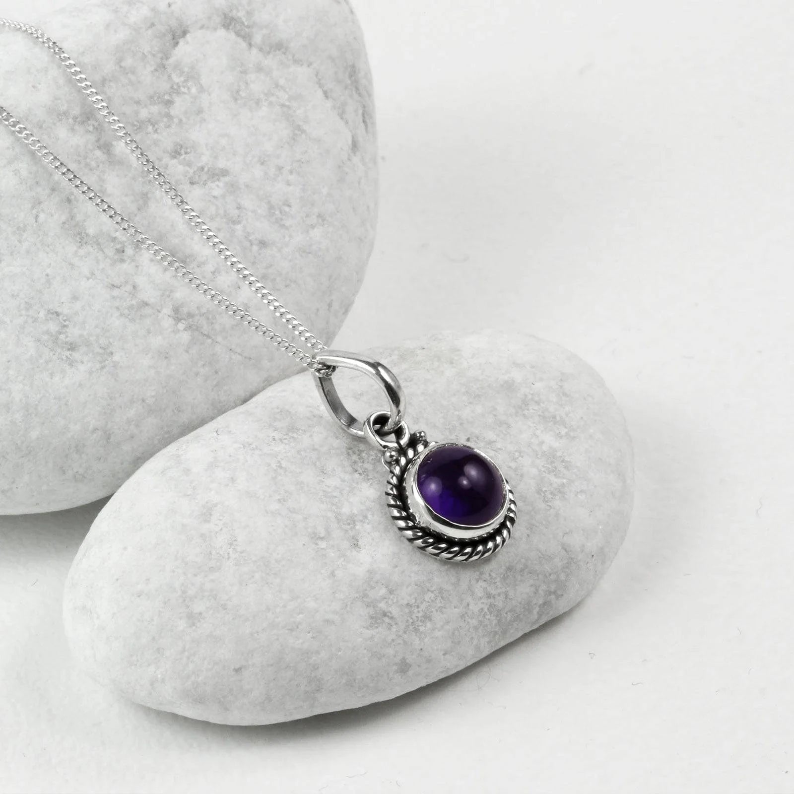 Twisted Wire Round Amethyst Jewellery Set in Sterling Silver
