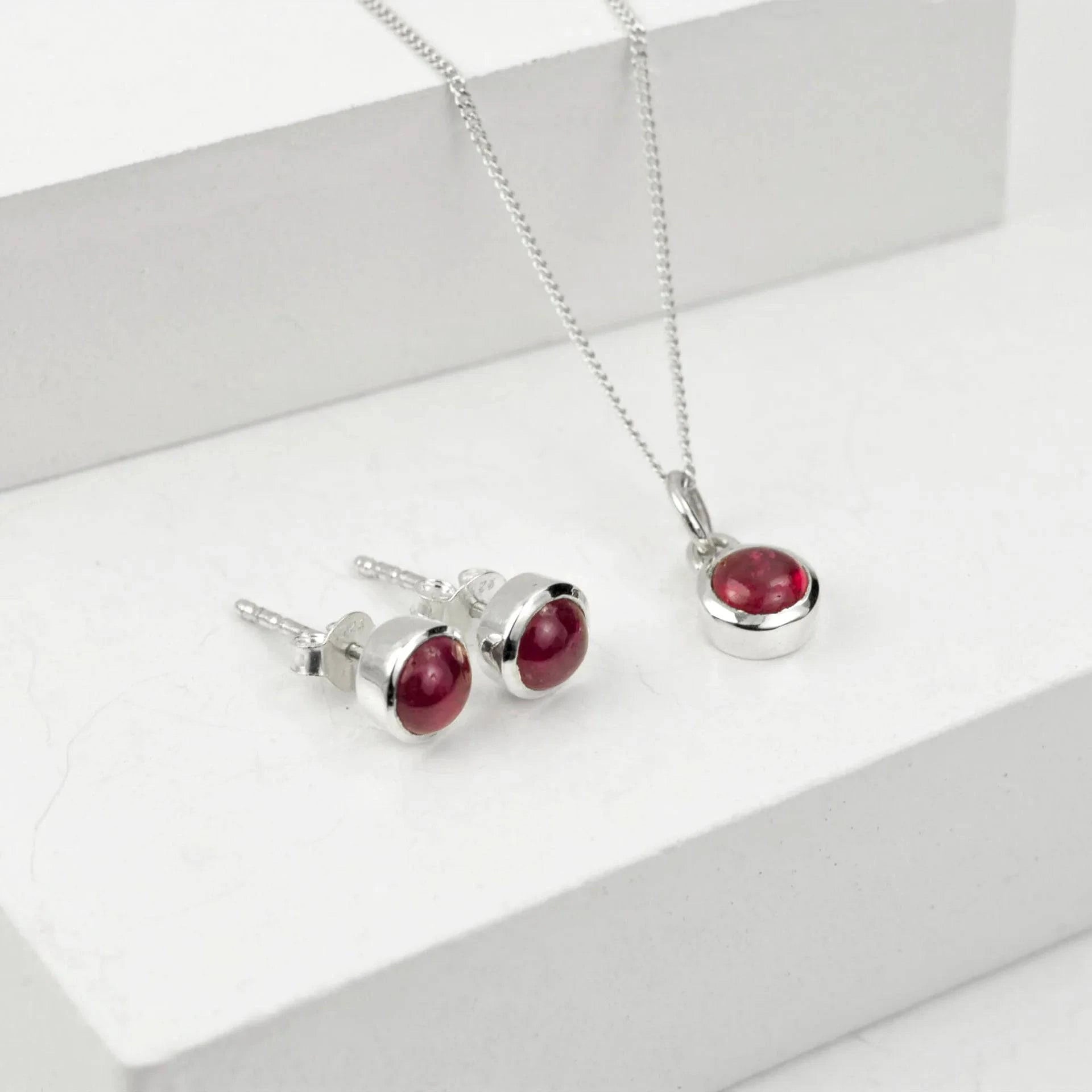 July Birthstone Jewellery Sets with Ruby Studs and Charm Necklace
