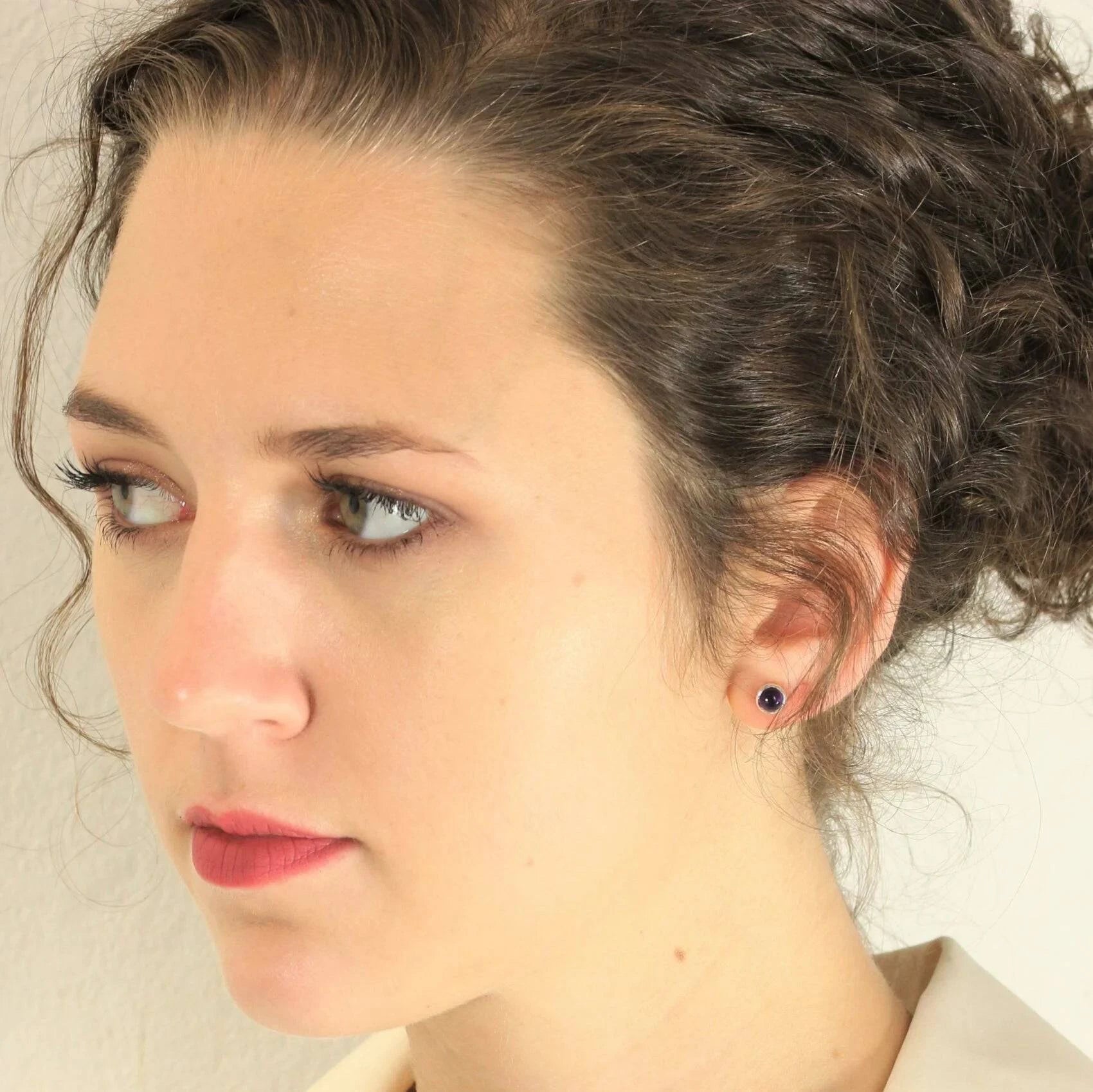 September Birthstone Earrings Studs - Blue Sapphire in Sterling Silver