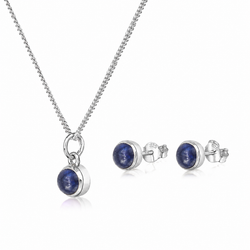 September Birthstone Jewellery Set - Blue Sapphire Studs and Charm Necklace