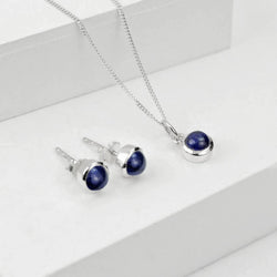 September Birthstone Jewellery Set - Blue Sapphire Studs and Charm Necklace