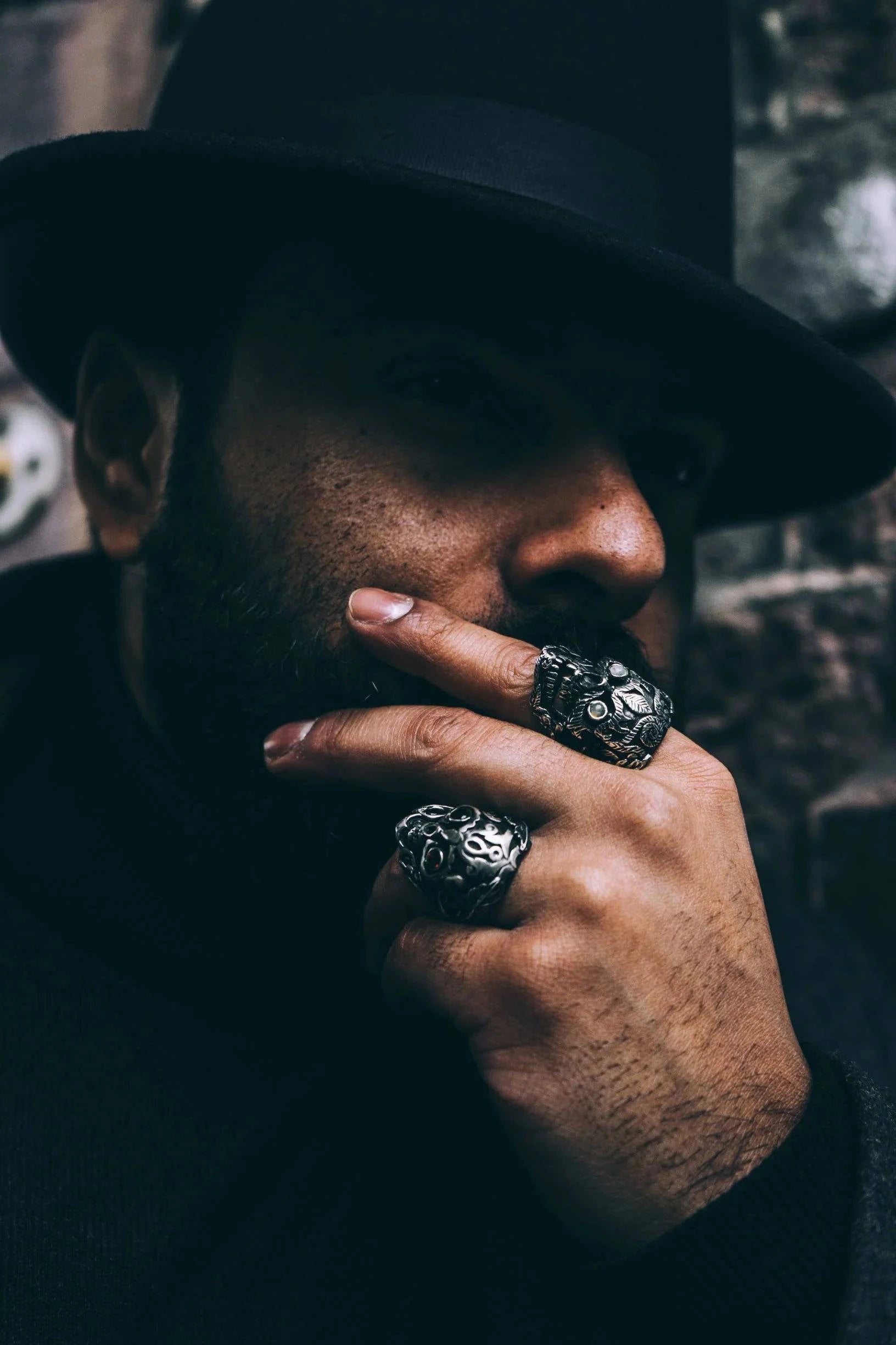 Mystic Earth Power Skull Ring with Black Star or Star Diopside