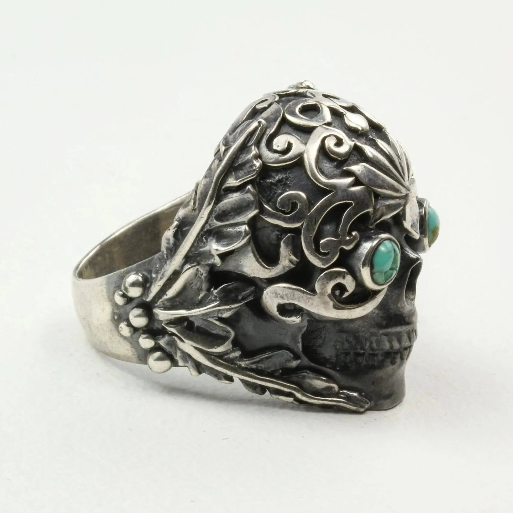 Mystic Sky Skull Ring with Turquoise in Sterling Silver