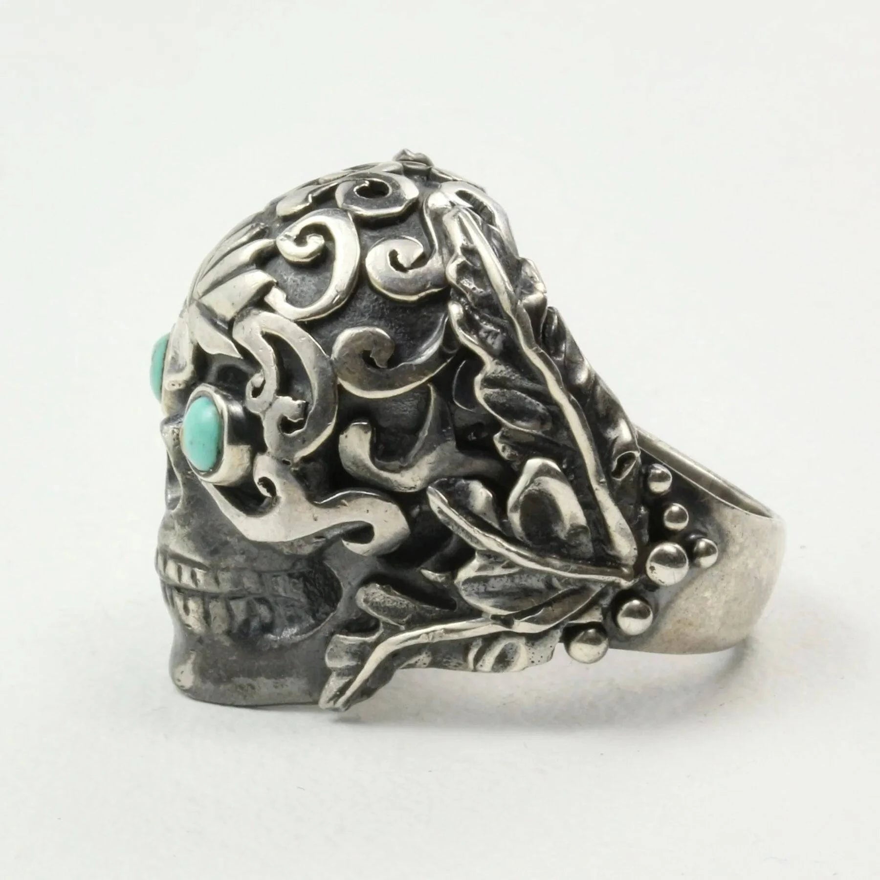 Mystic Sky Skull Ring with Turquoise in Sterling Silver