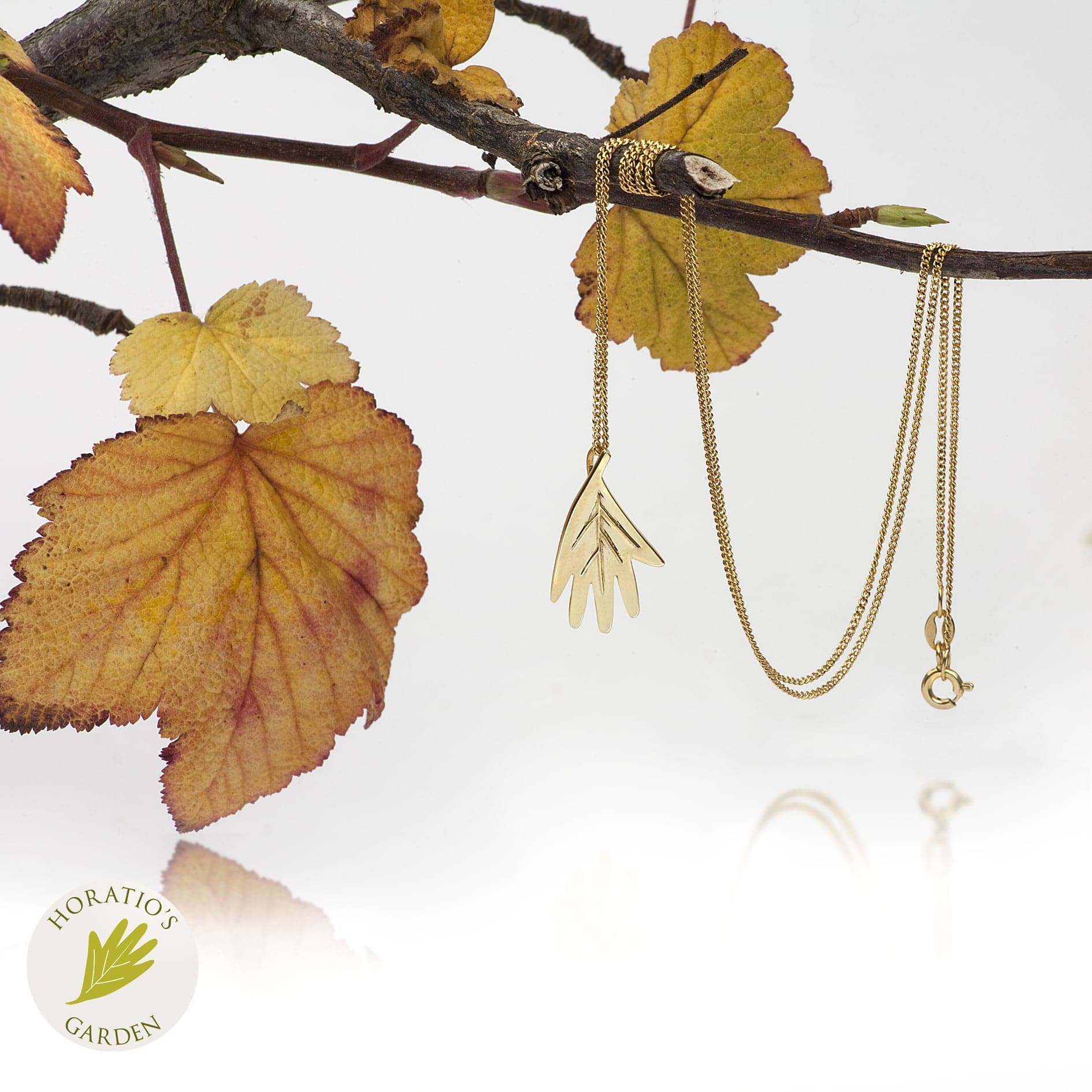 Small Oak Leaf Pendant Necklace In Sterling Silver and Gold Vermeil