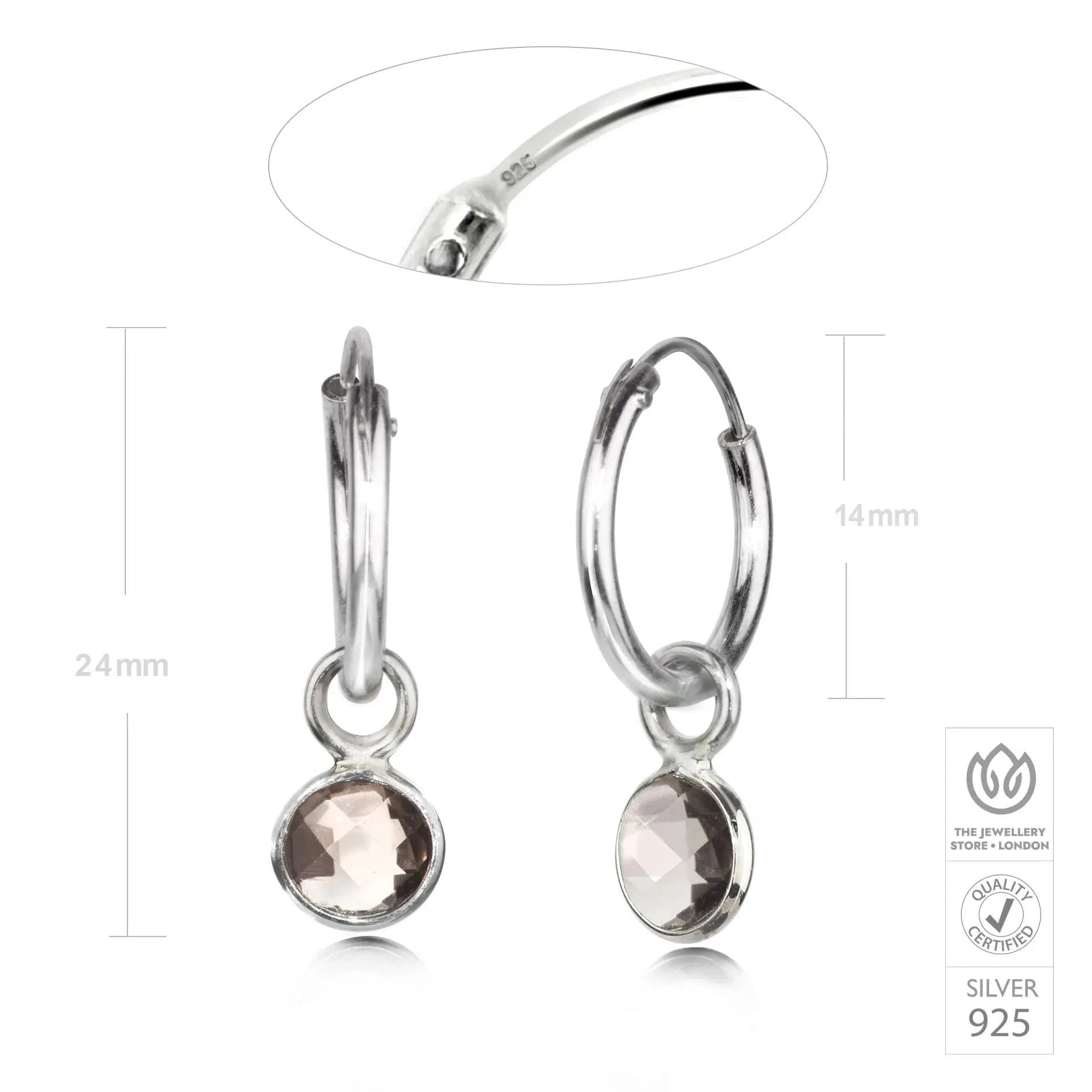 Hoop Earrings with Smoky Quartz in Sterling Silver