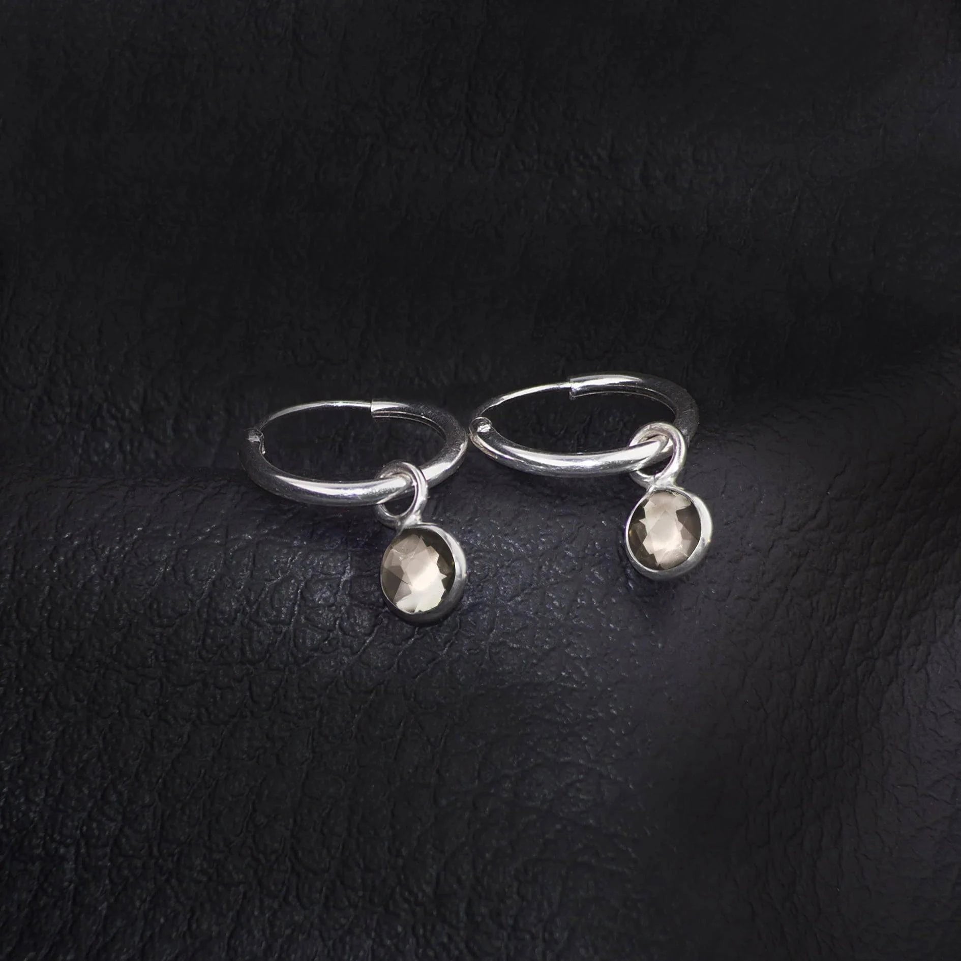 Hoop Earrings with Smoky Quartz in Sterling Silver