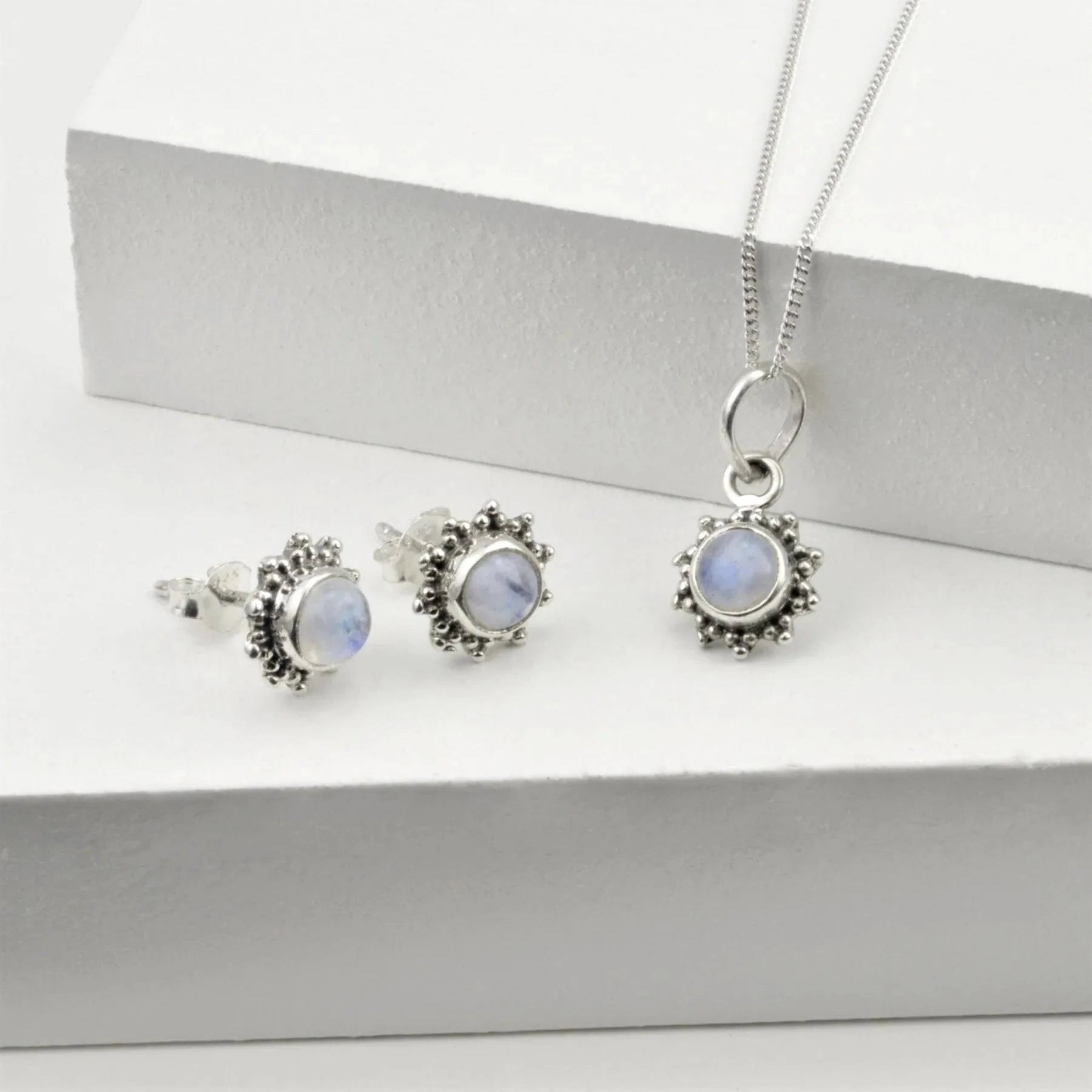 Moonstone Star Motif Jewellery set in 925 Sterling Silver