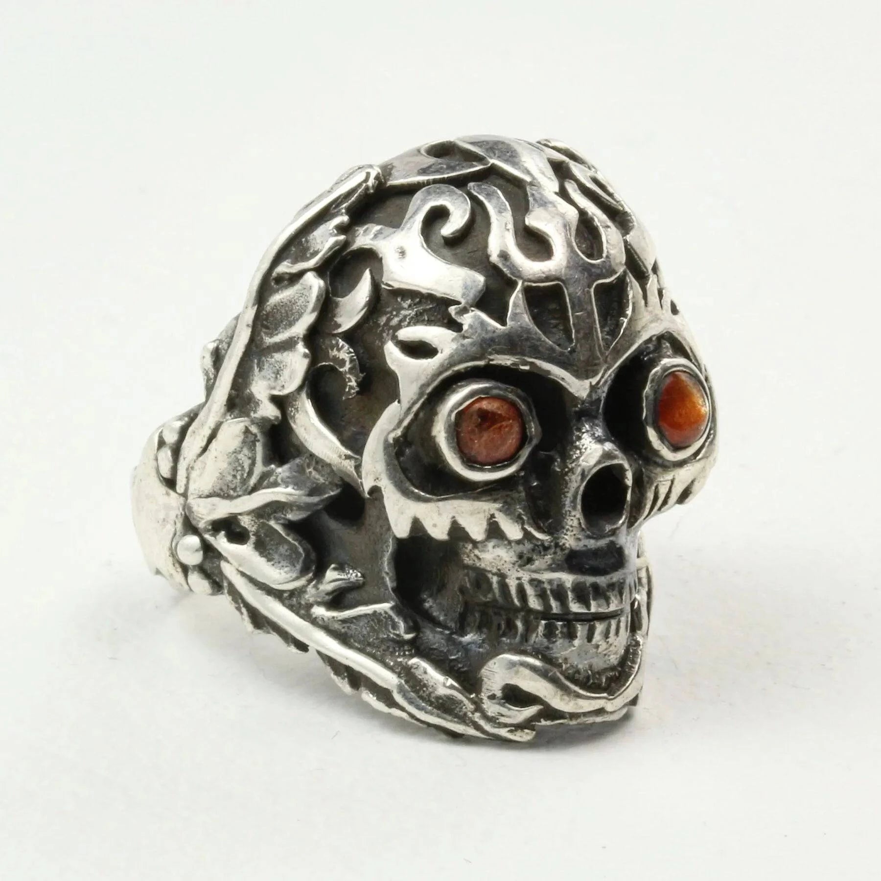 Mystic Sun Skull Ring with Sunstone in Sterling Silver